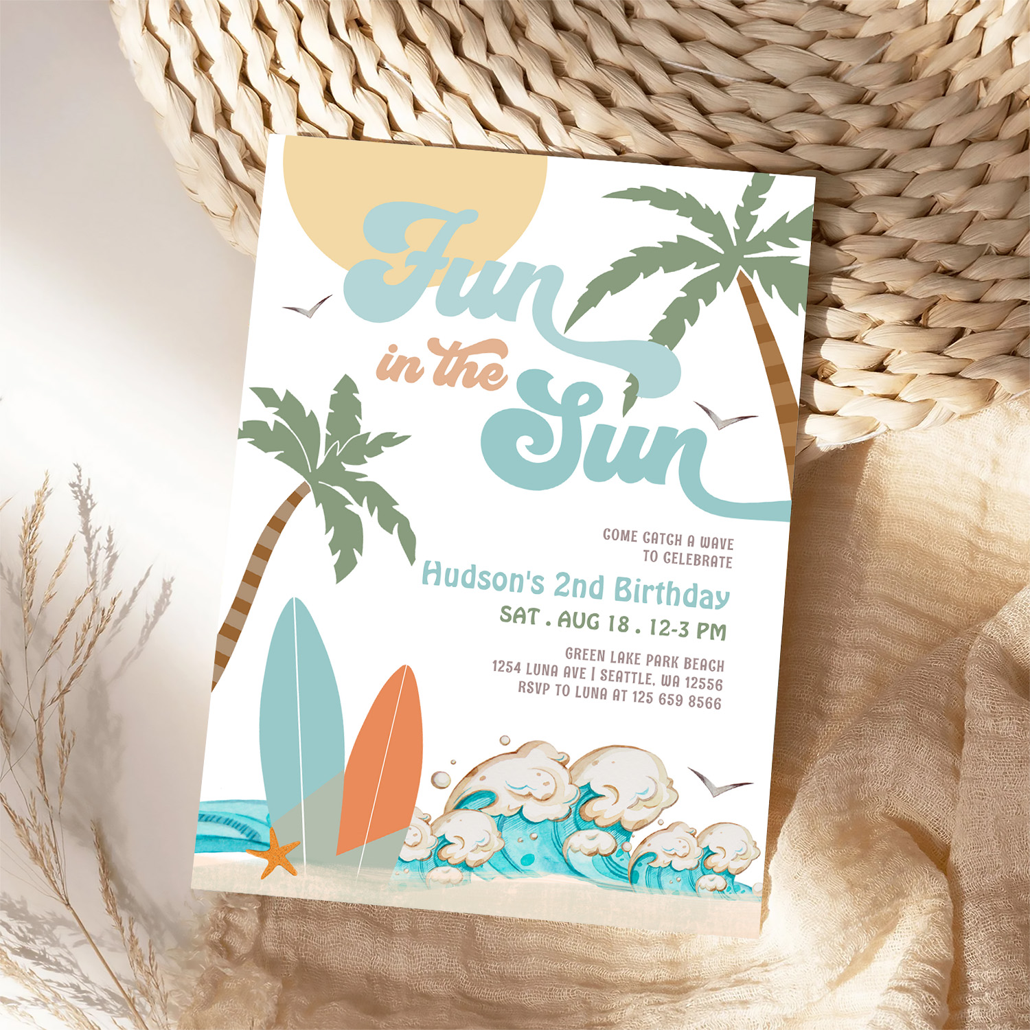 Surf Surfing Fun In The Sun Birthday Beach Party Invitation - Image 4