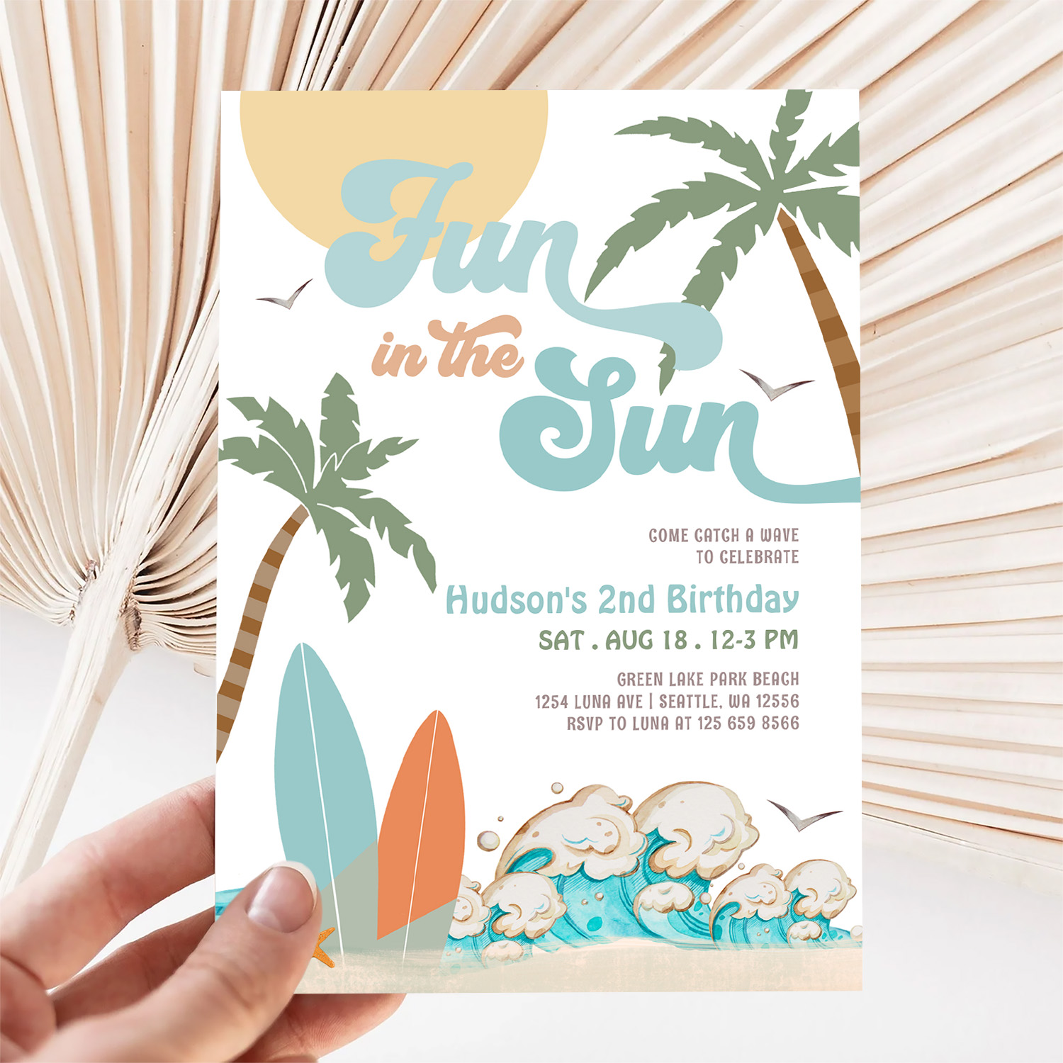 Surf Surfing Fun In The Sun Birthday Beach Party Invitation - Image 5