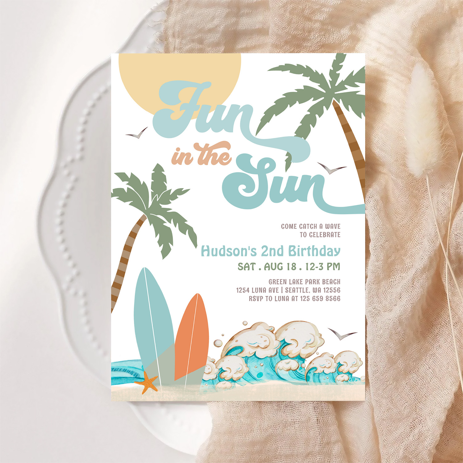 Surf Surfing Fun In The Sun Birthday Beach Party Invitation - Image 6