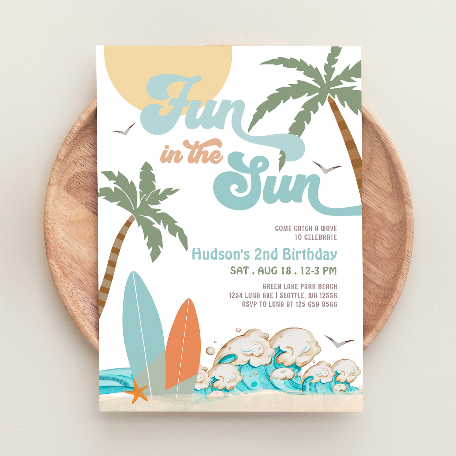 Surf Surfing Fun In The Sun Birthday Beach Party Invitation - Image 7