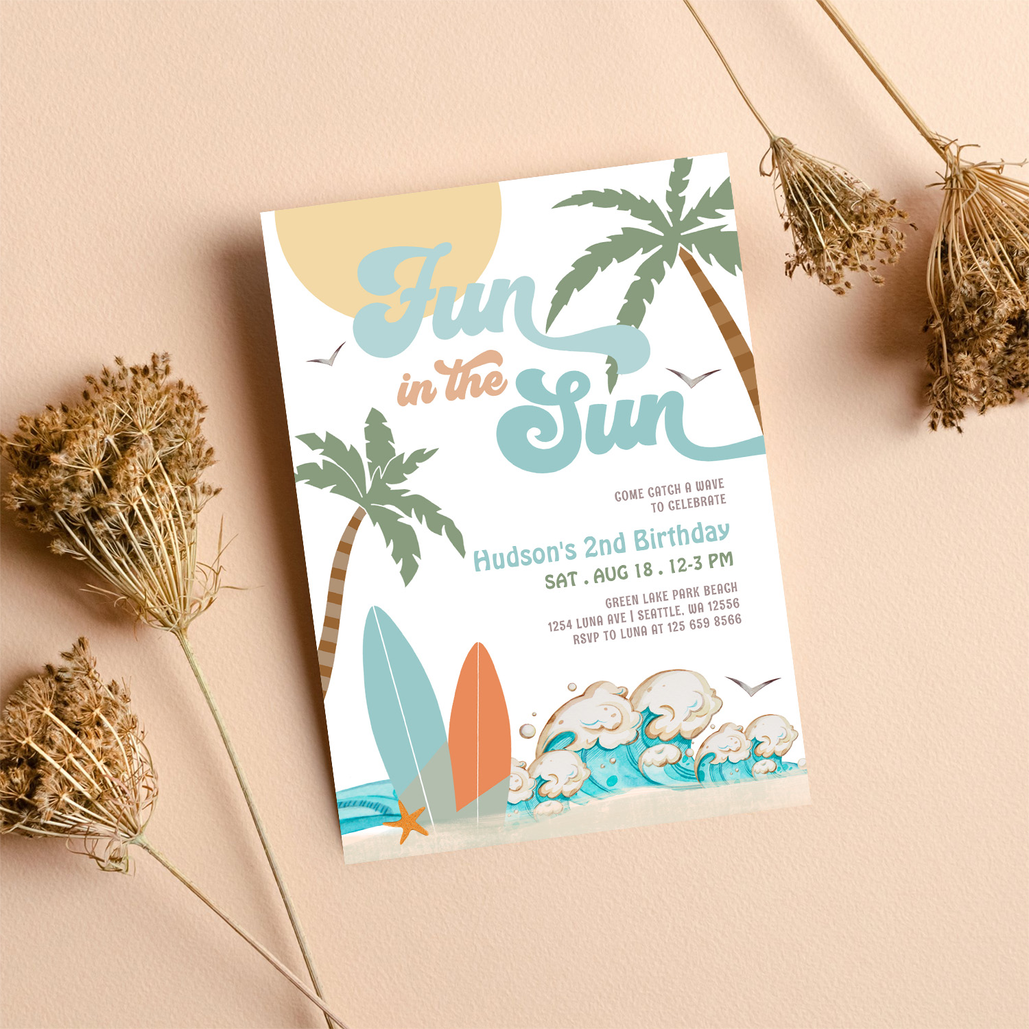Surf Surfing Fun In The Sun Birthday Beach Party Invitation - Image 8