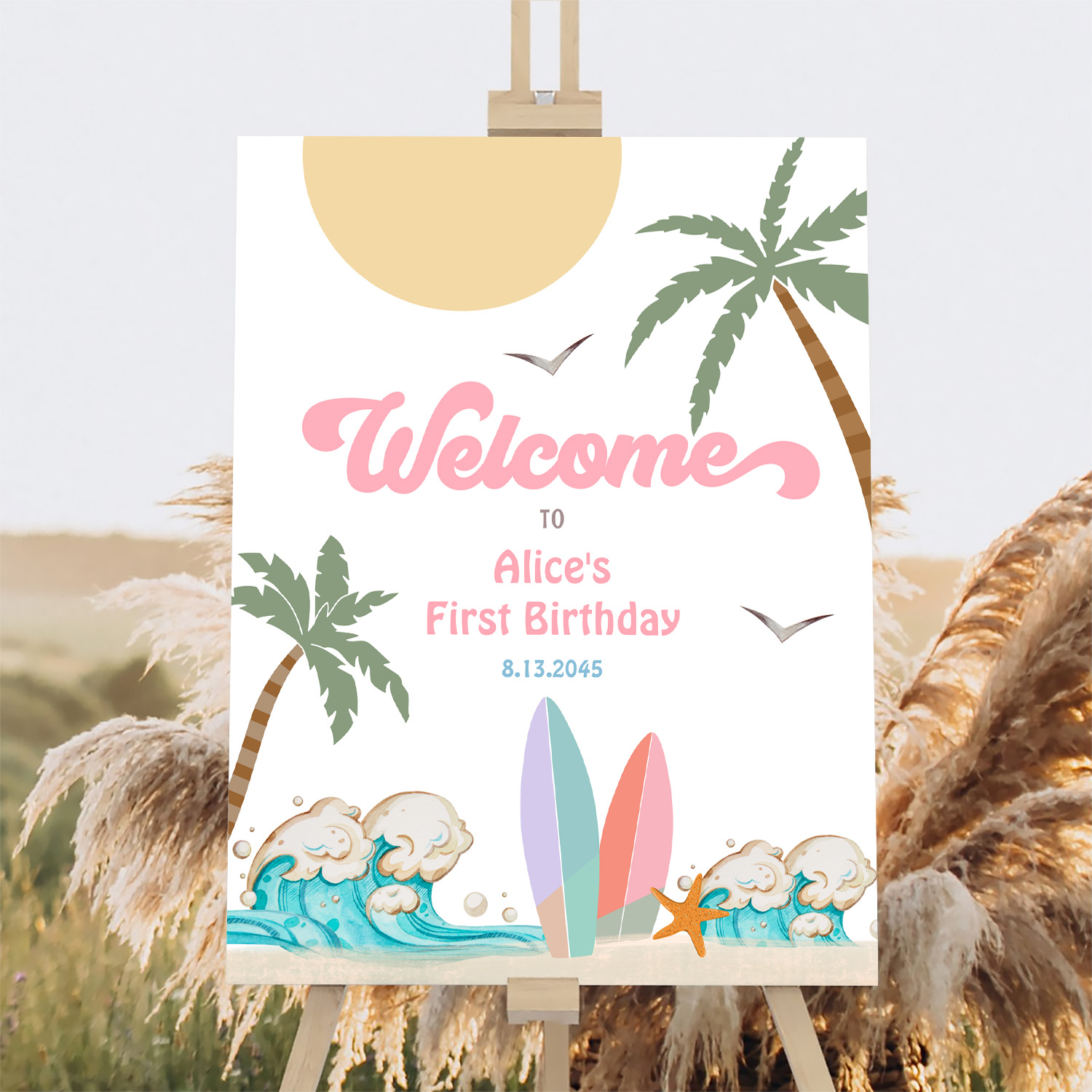 Surfs Up Birthday Baby Shower Decor Welcome Sign - Image 2