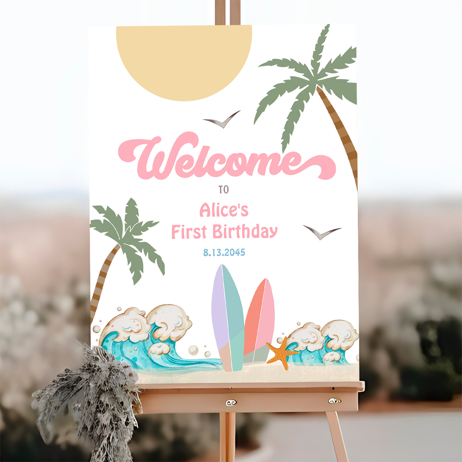 Surfs Up Birthday Baby Shower Decor Welcome Sign - Image 3