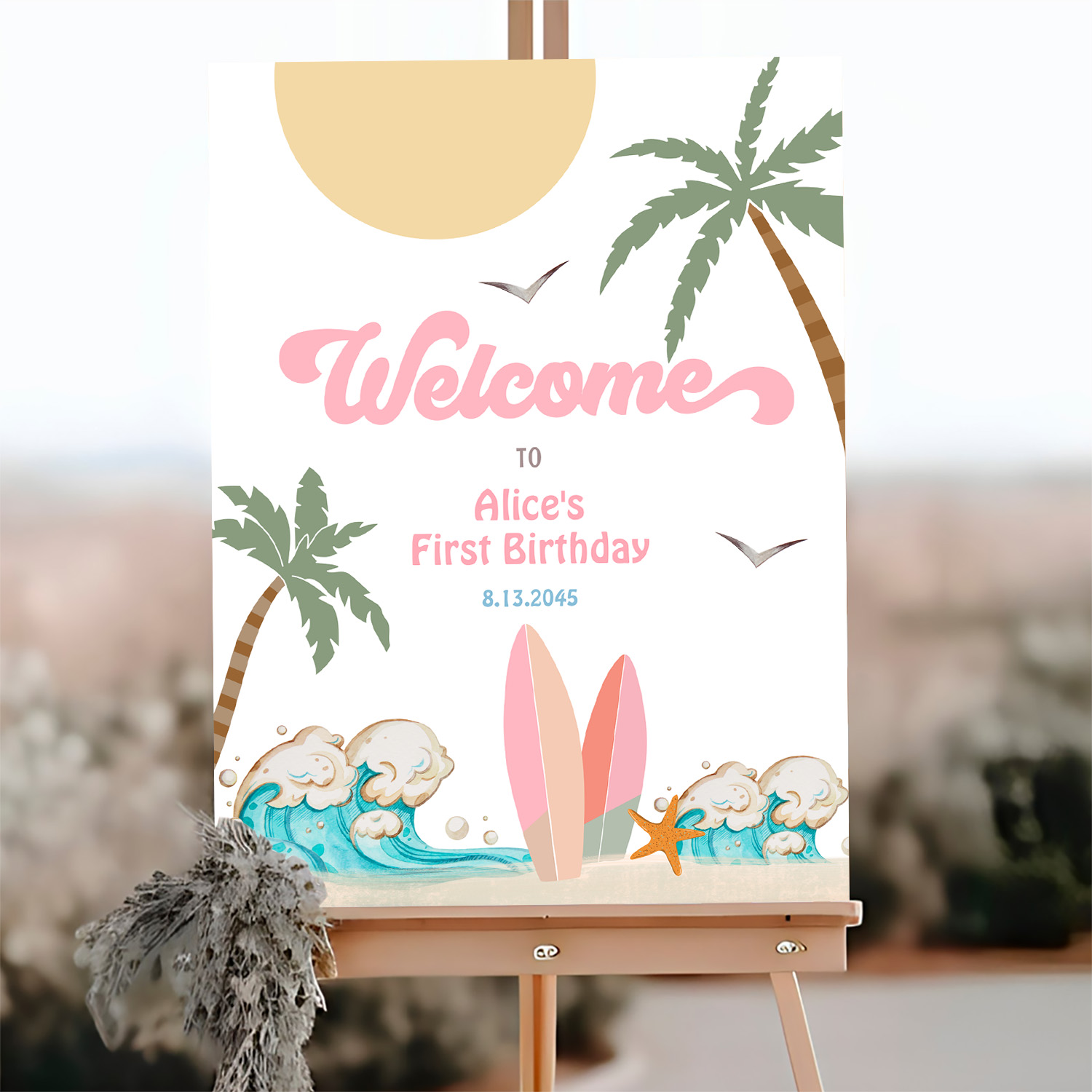 Surfs Up Birthday Baby Shower Decor Welcome Sign - Image 3