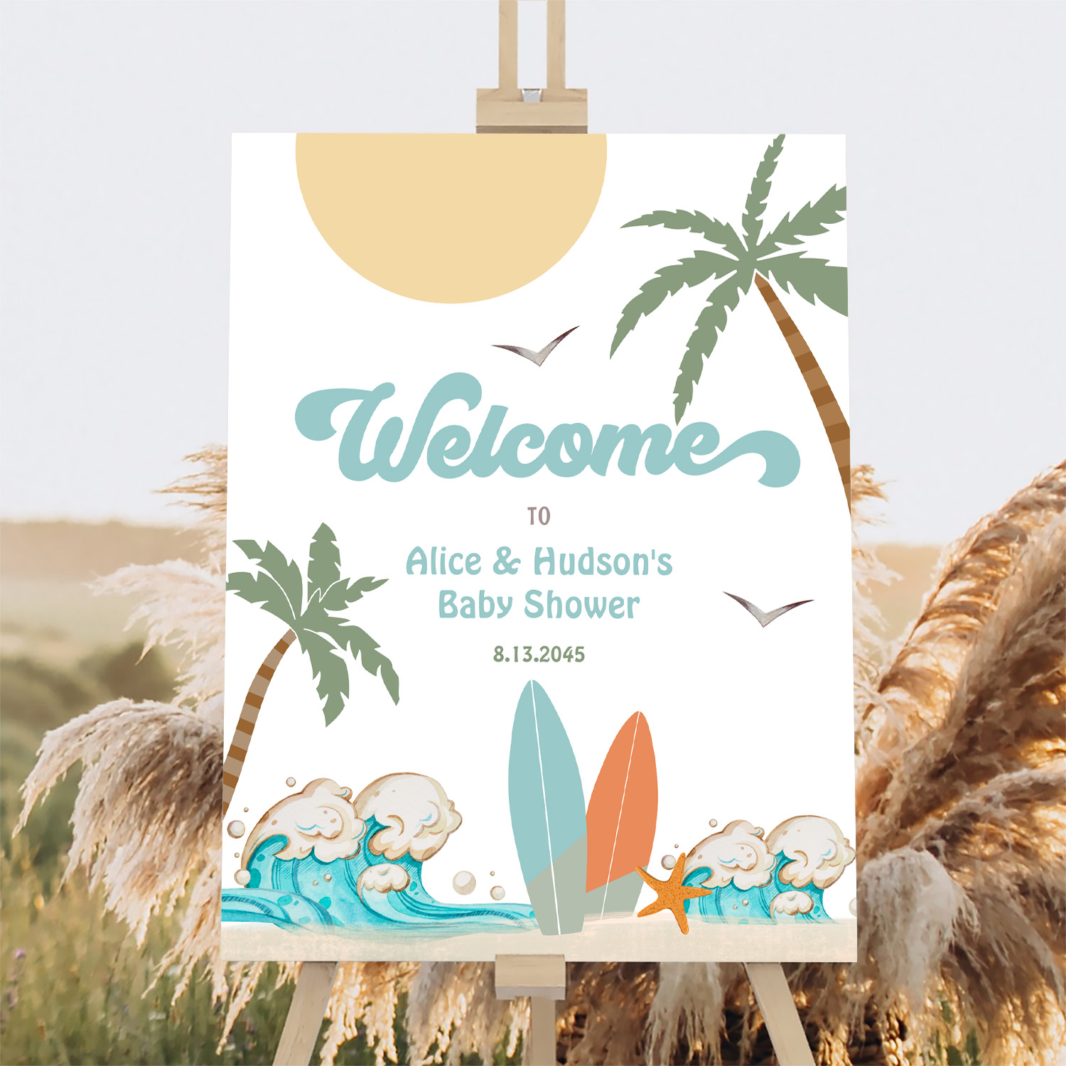 Surfs Up Birthday Baby Shower Decor Welcome Sign - Image 2