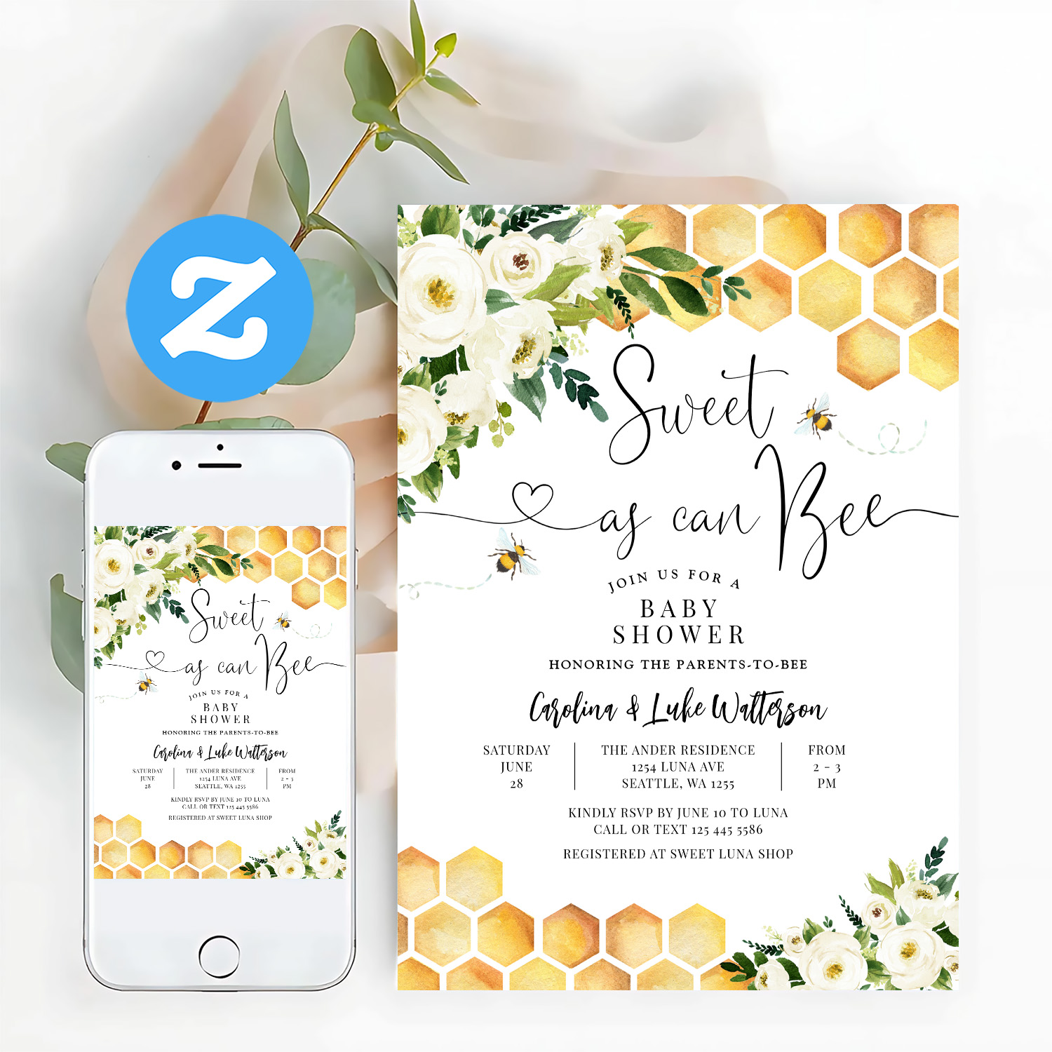 Sweet As Can Bee Gender Neutral Baby Shower Invitation