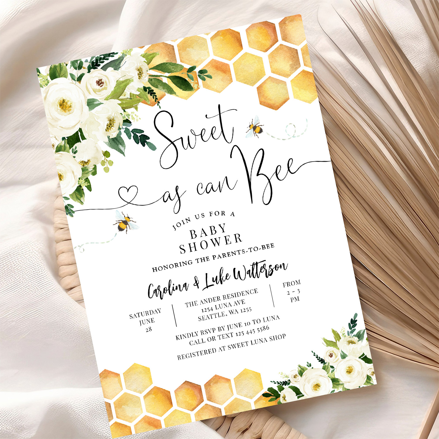 Sweet As Can Bee Gender Neutral Baby Shower Invitation - Image 10