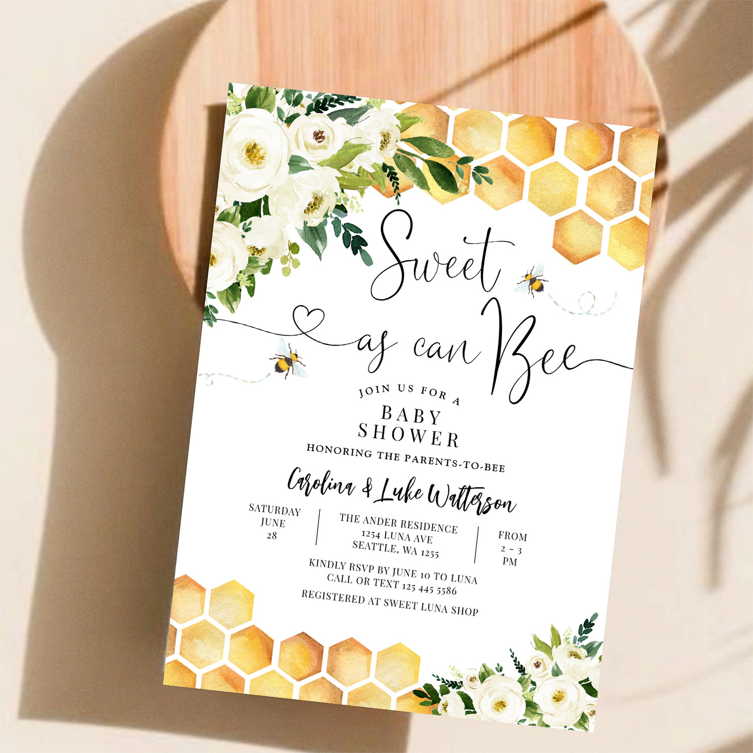 Sweet As Can Bee Gender Neutral Baby Shower Invitation - Image 11