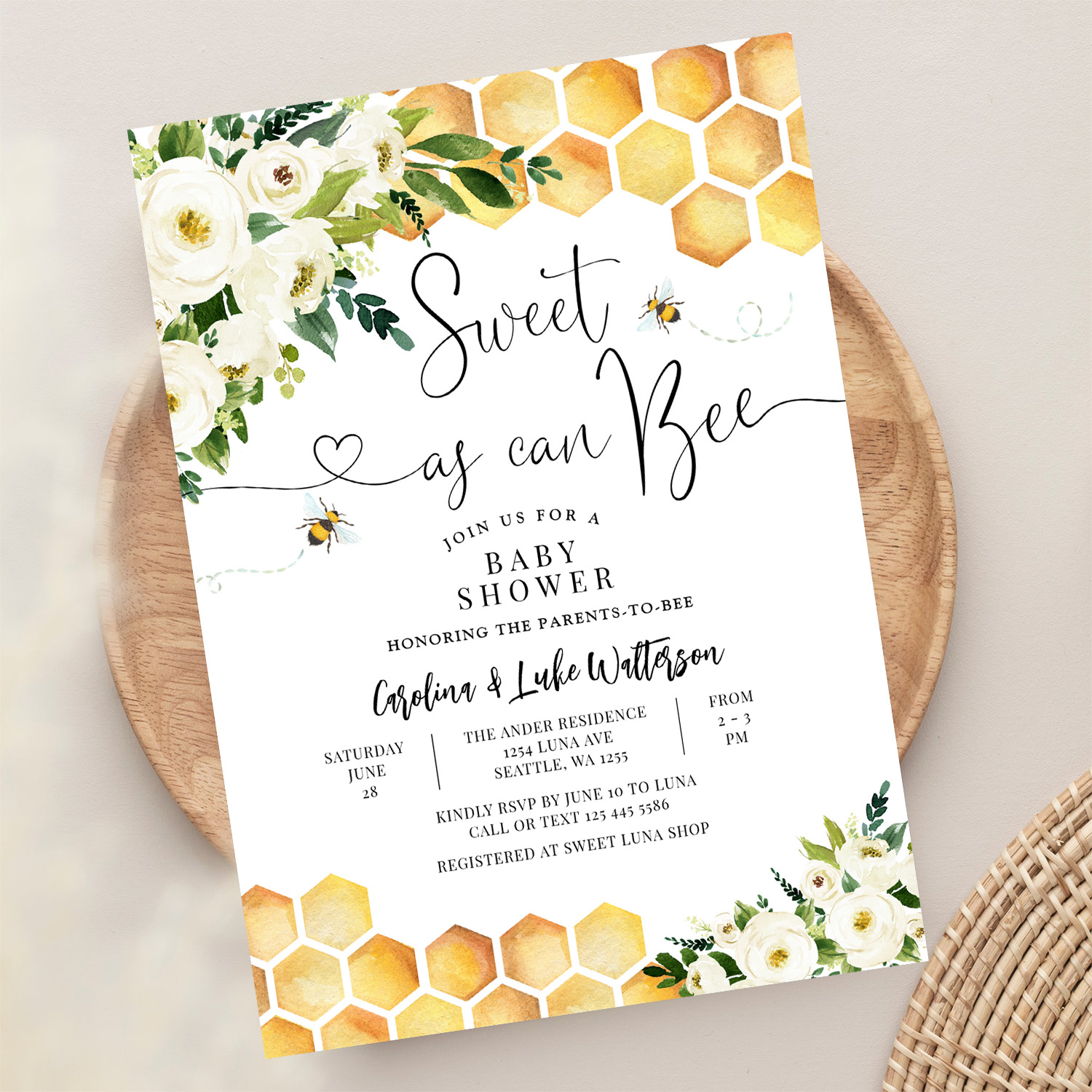 Sweet As Can Bee Gender Neutral Baby Shower Invitation - Image 13