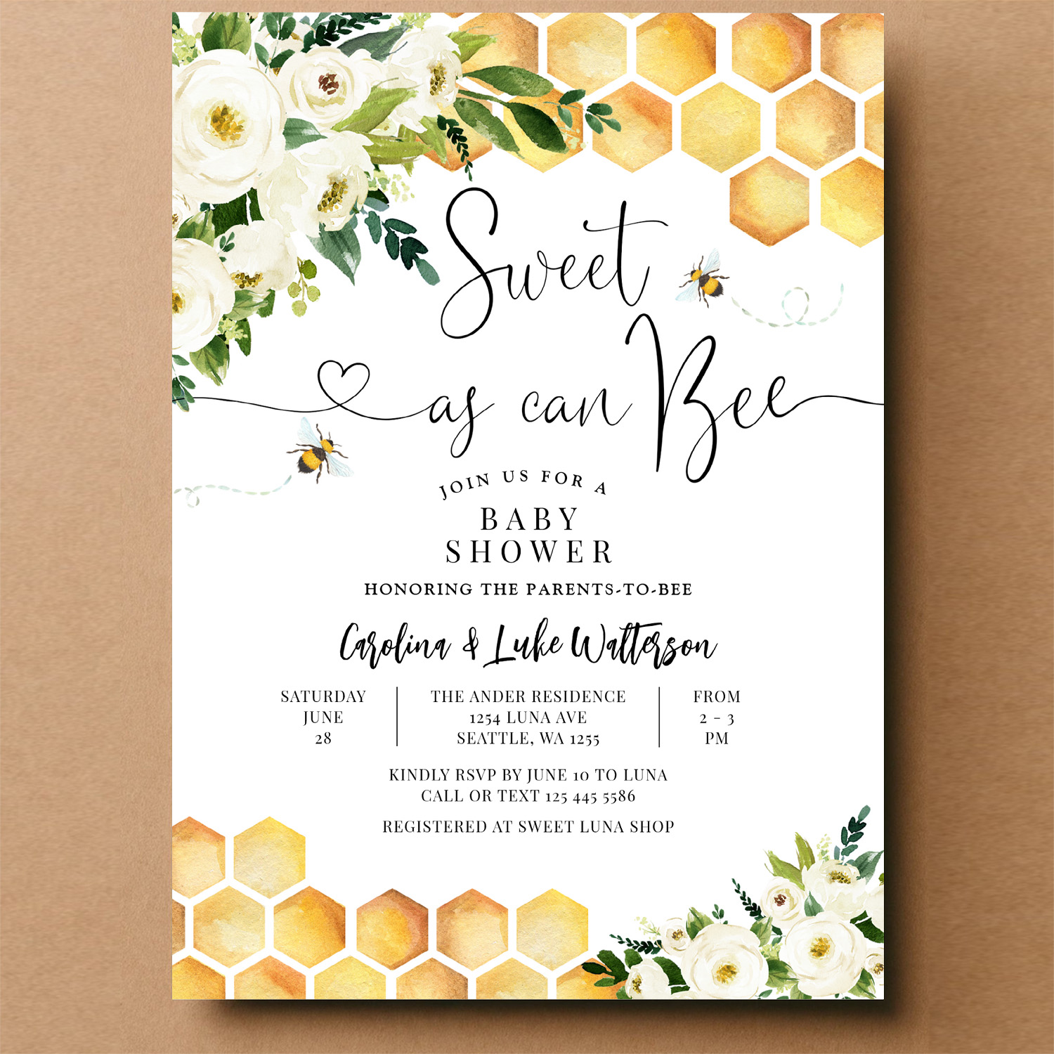 Sweet As Can Bee Gender Neutral Baby Shower Invitation - Image 14