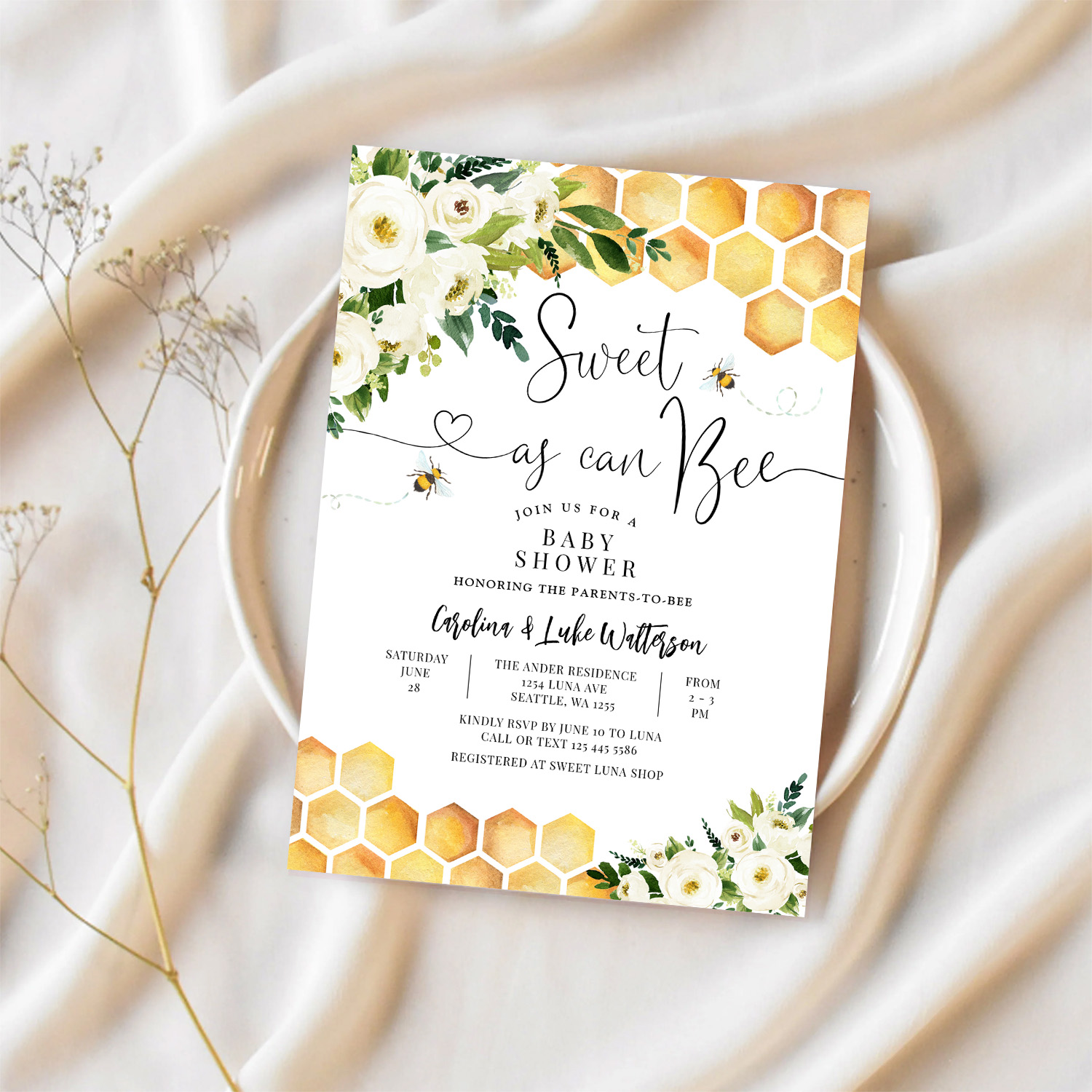 Sweet As Can Bee Gender Neutral Baby Shower Invitation - Image 2