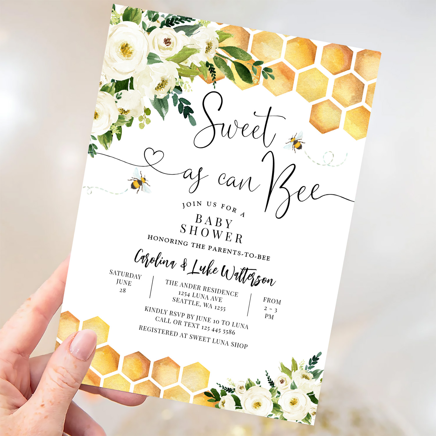 Sweet As Can Bee Gender Neutral Baby Shower Invitation - Image 3