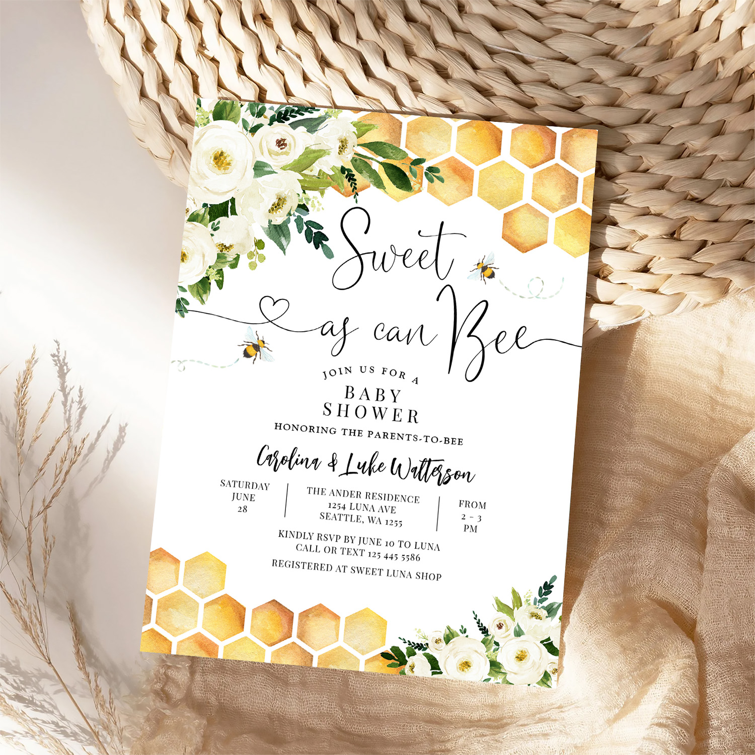 Sweet As Can Bee Gender Neutral Baby Shower Invitation - Image 4