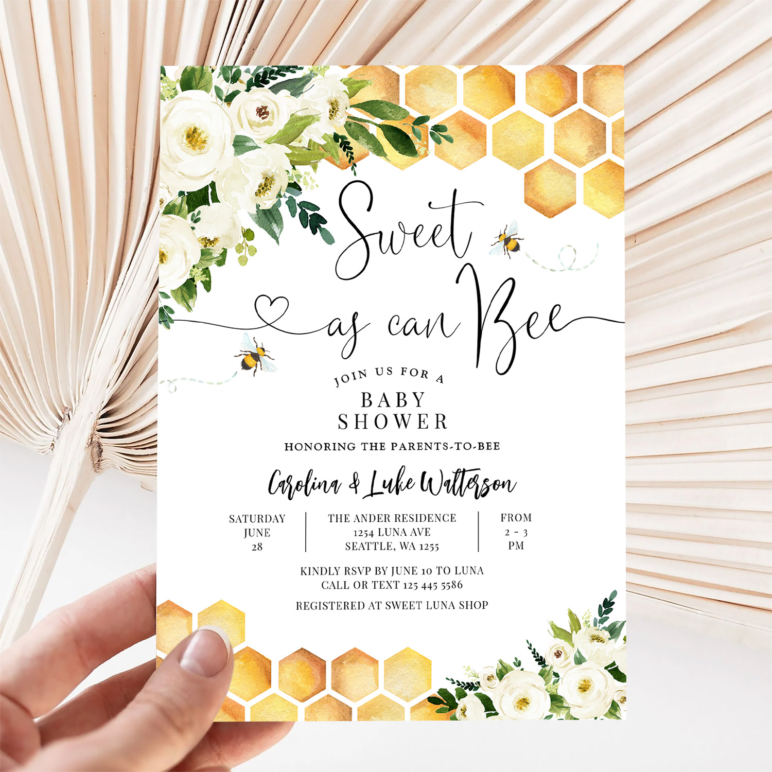 Sweet As Can Bee Gender Neutral Baby Shower Invitation - Image 5