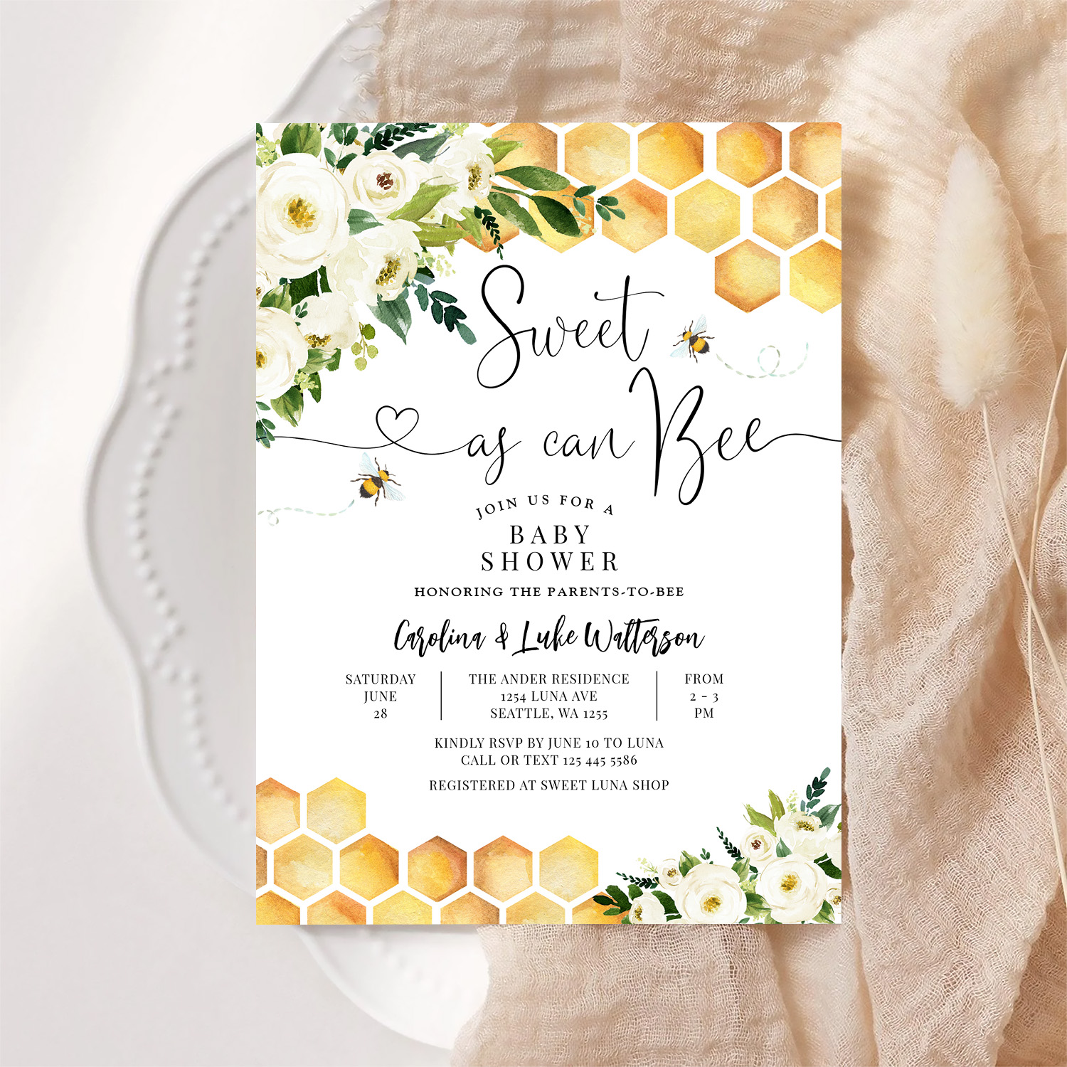 Sweet As Can Bee Gender Neutral Baby Shower Invitation - Image 6