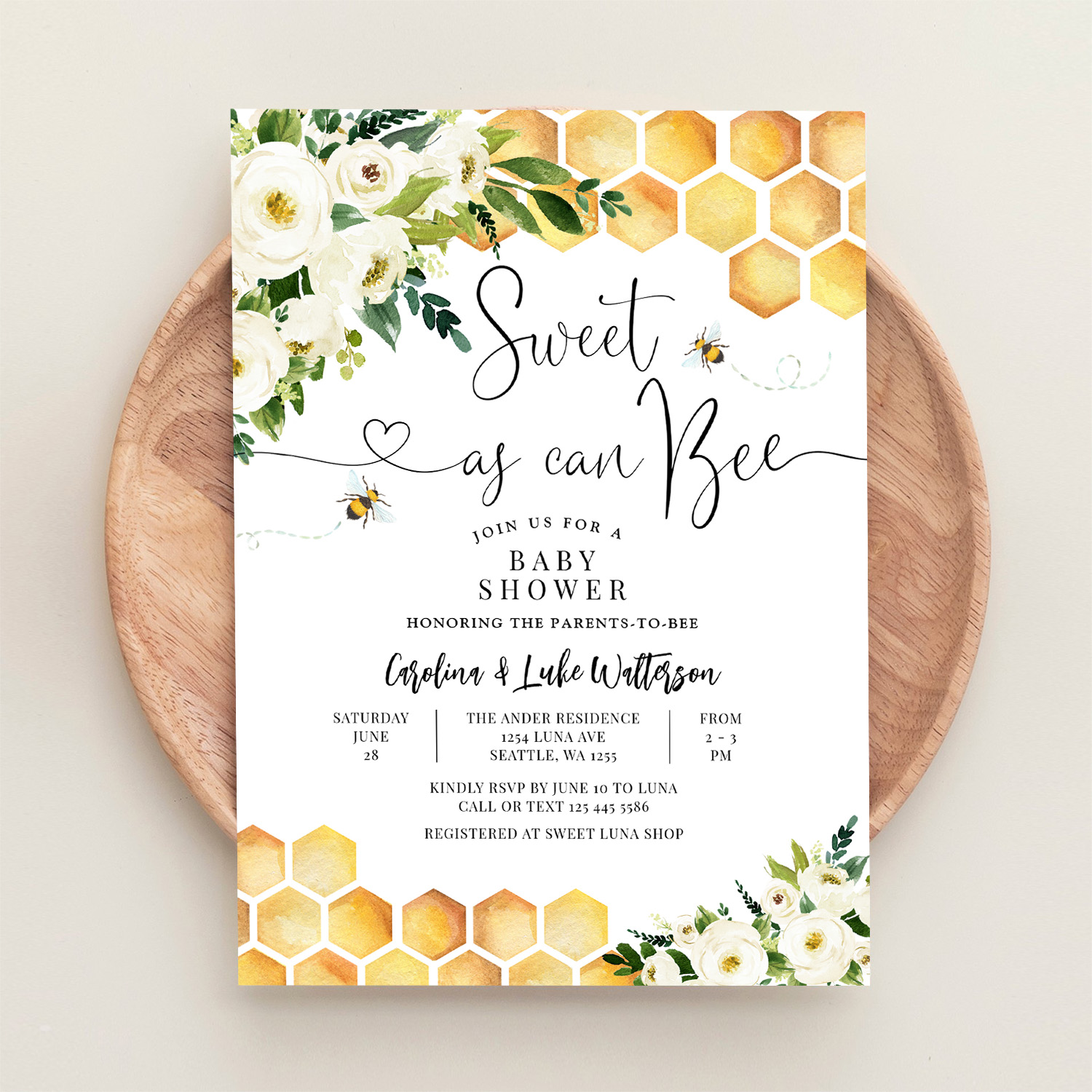 Sweet As Can Bee Gender Neutral Baby Shower Invitation - Image 7