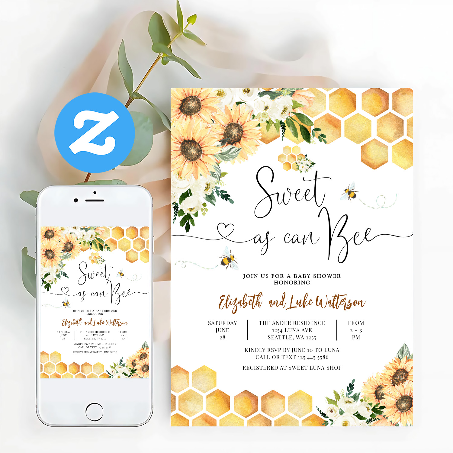 Sweet As Can Bee Gender Neutral Baby Shower Invitation