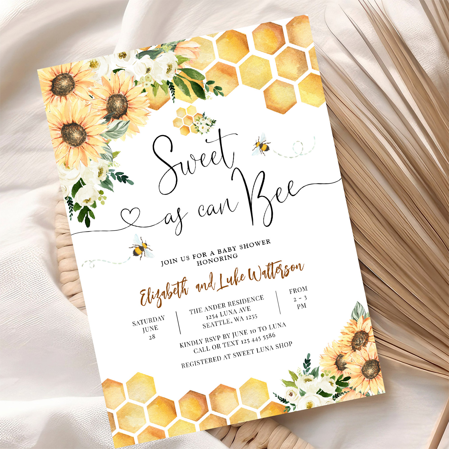 Sweet As Can Bee Gender Neutral Baby Shower Invitation - Image 10