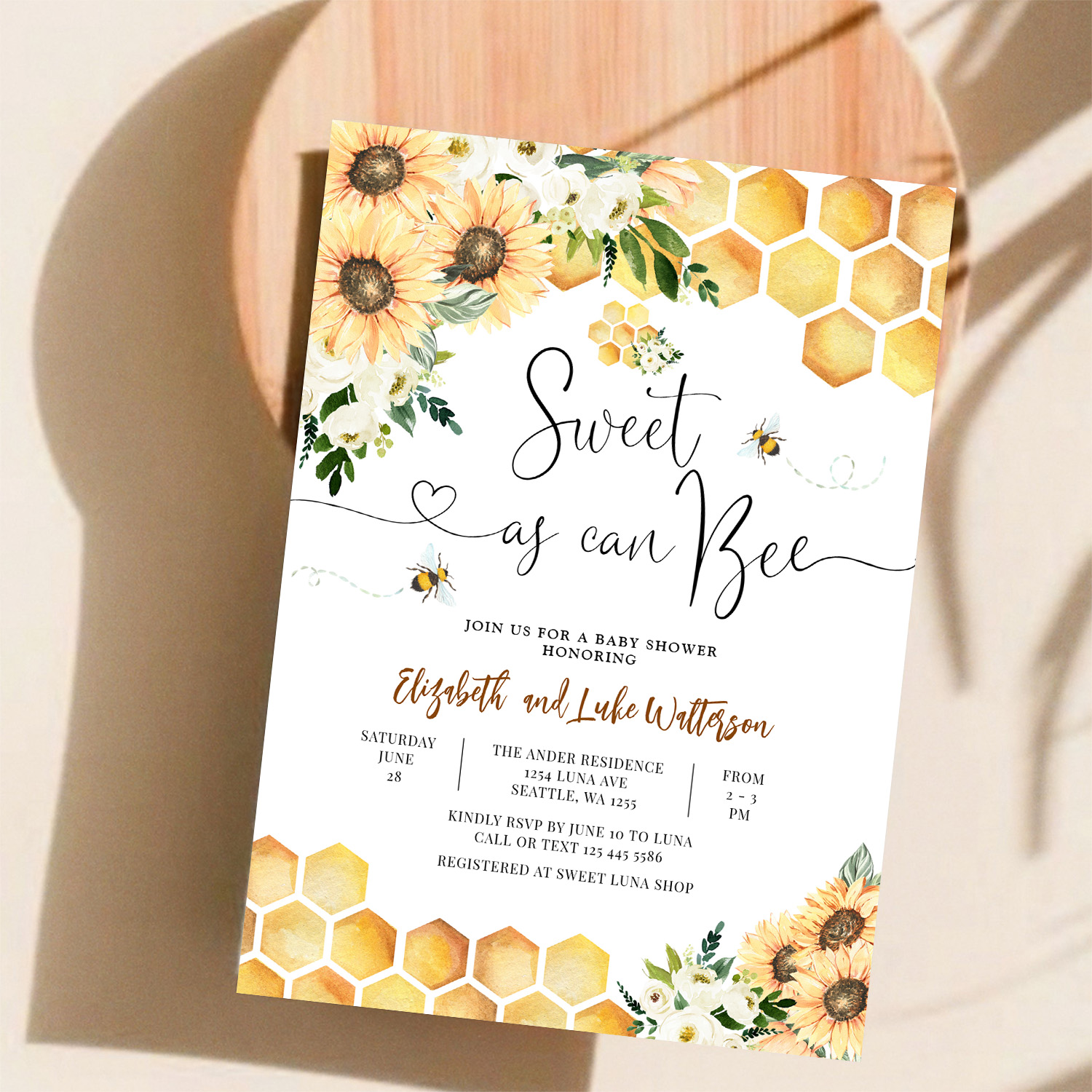 Sweet As Can Bee Gender Neutral Baby Shower Invitation - Image 11