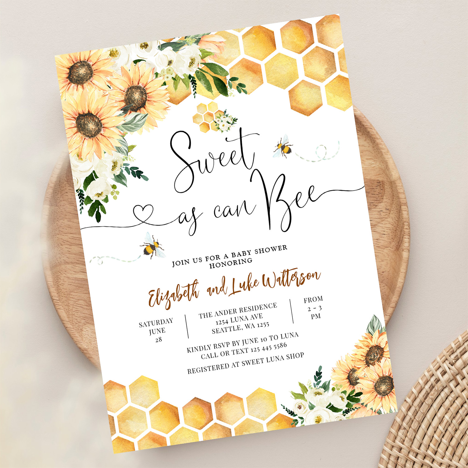 Sweet As Can Bee Gender Neutral Baby Shower Invitation - Image 13