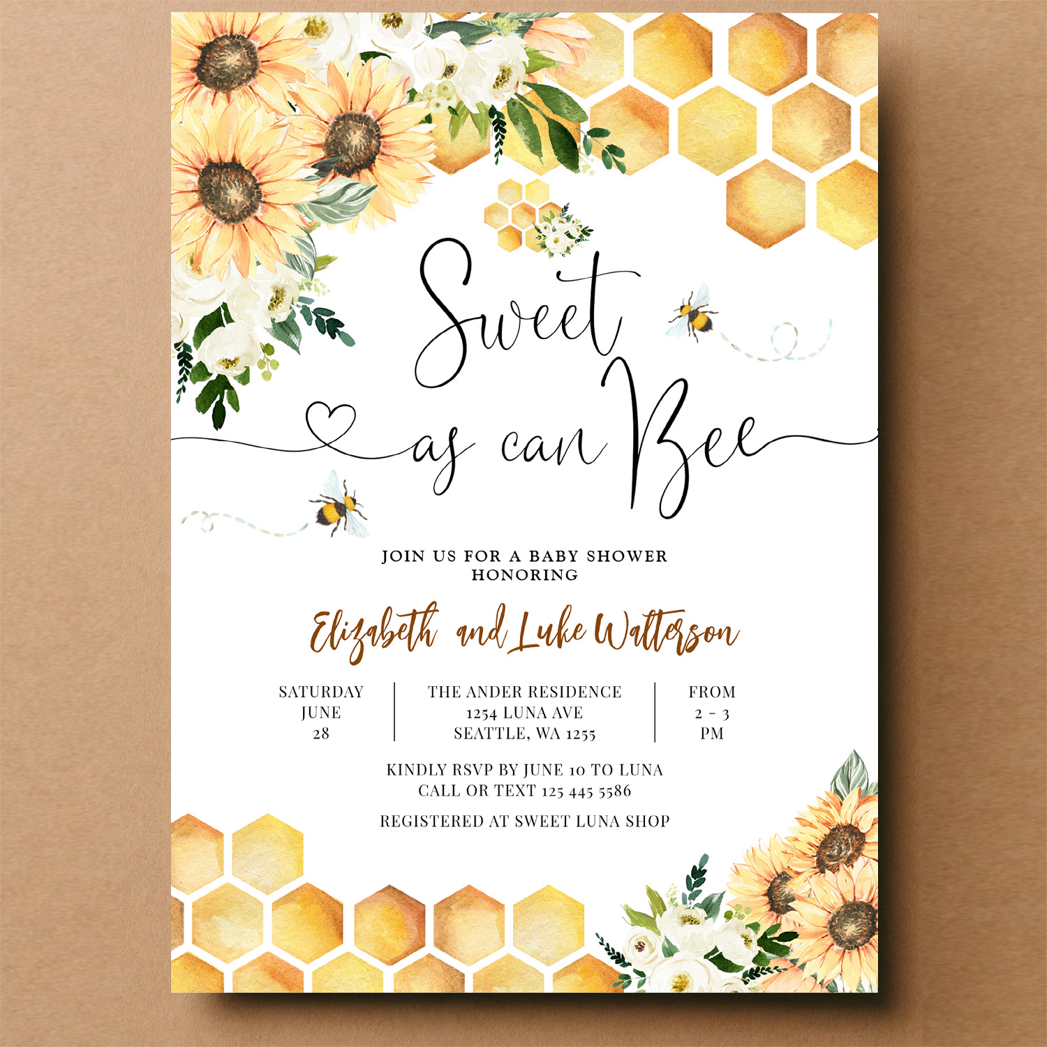 Sweet As Can Bee Gender Neutral Baby Shower Invitation - Image 14