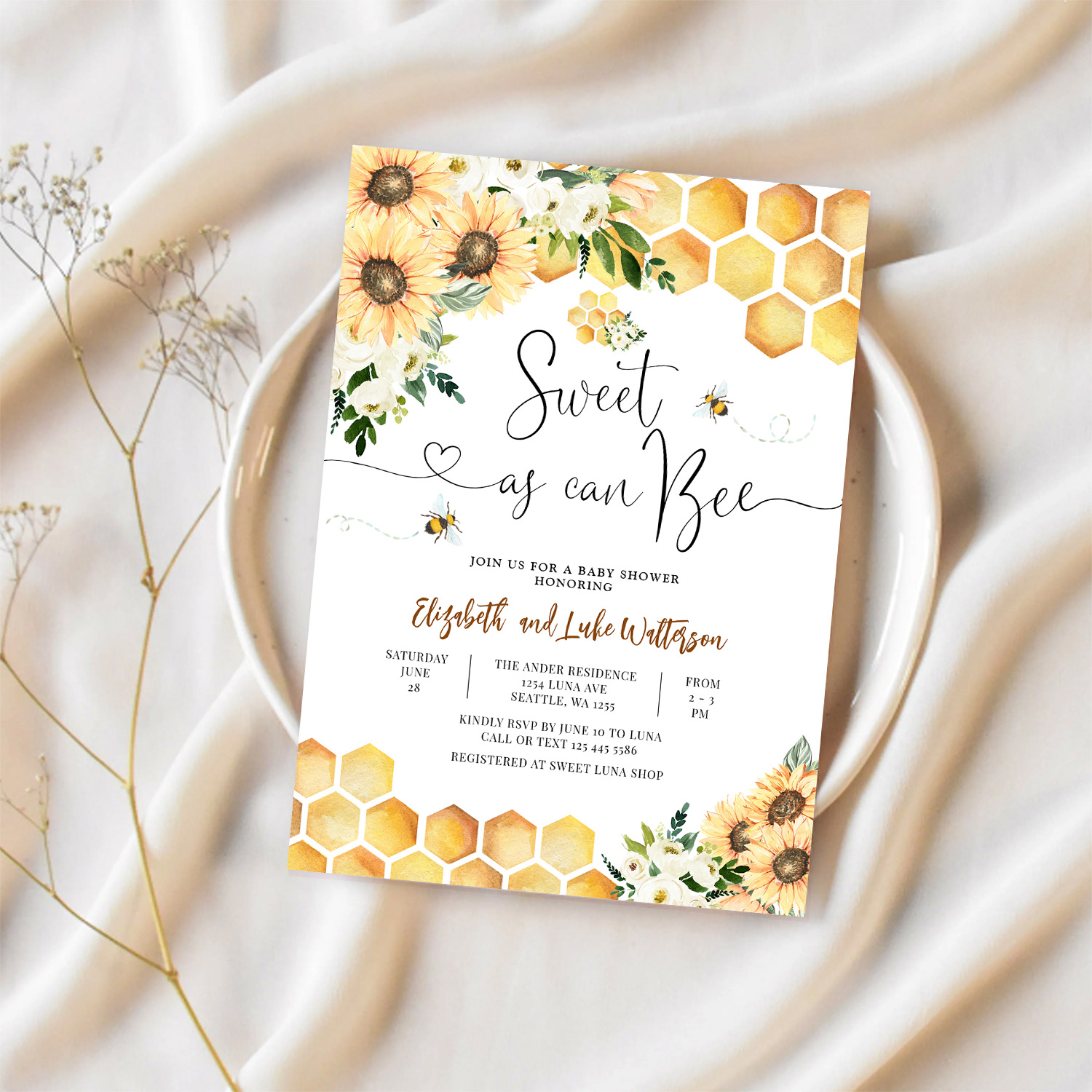 Sweet As Can Bee Gender Neutral Baby Shower Invitation - Image 2