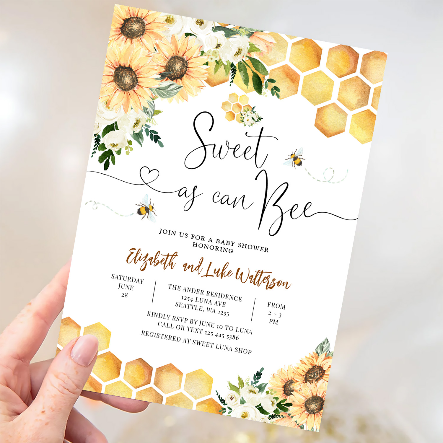 Sweet As Can Bee Gender Neutral Baby Shower Invitation - Image 3
