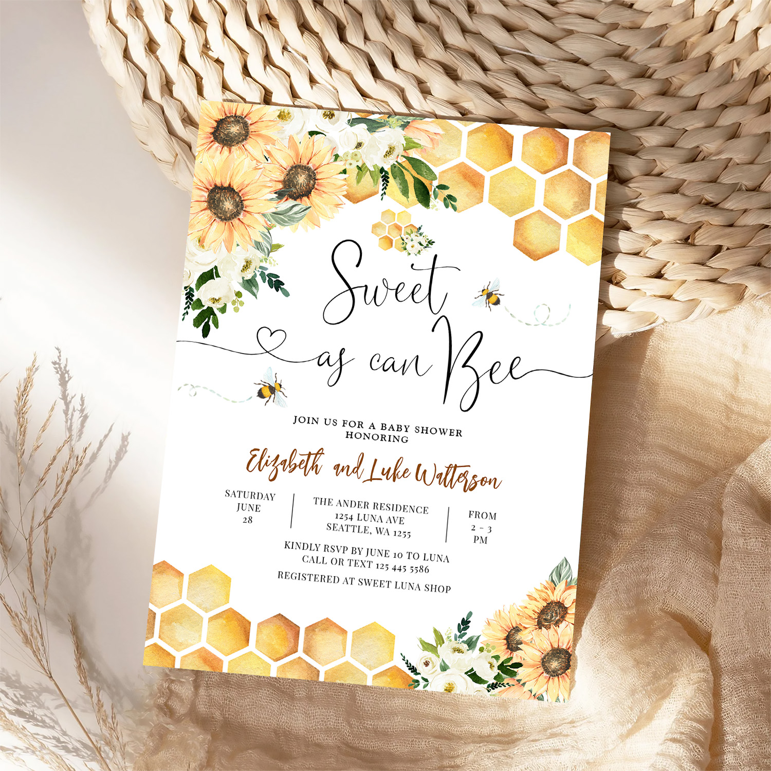 Sweet As Can Bee Gender Neutral Baby Shower Invitation - Image 4