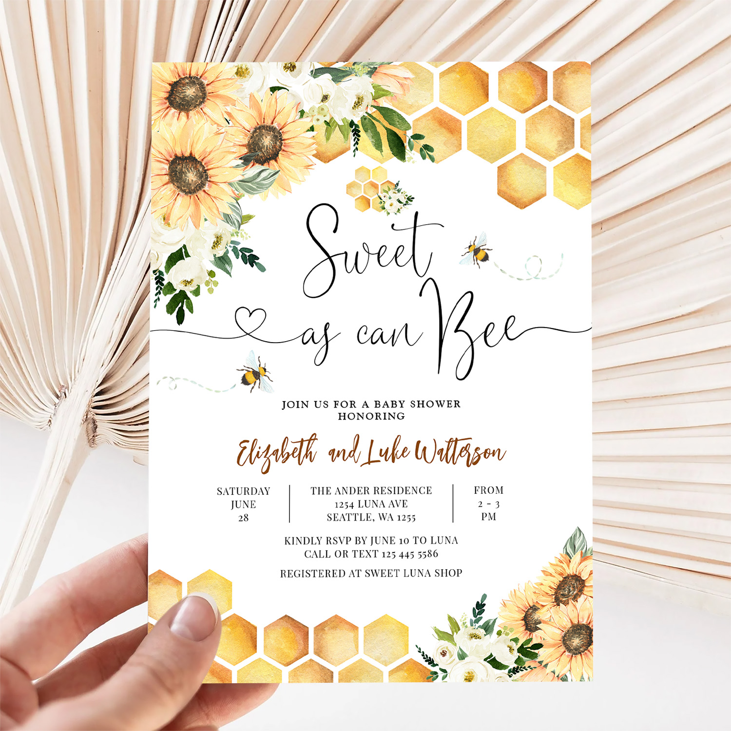 Sweet As Can Bee Gender Neutral Baby Shower Invitation - Image 5