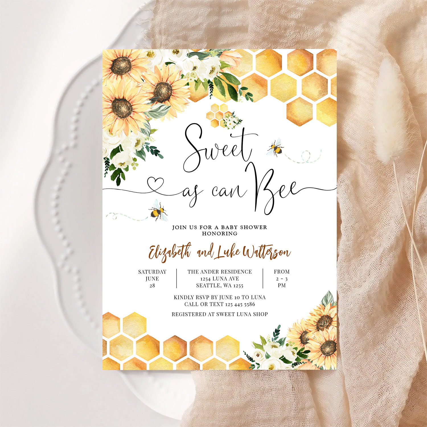 Sweet As Can Bee Gender Neutral Baby Shower Invitation - Image 6