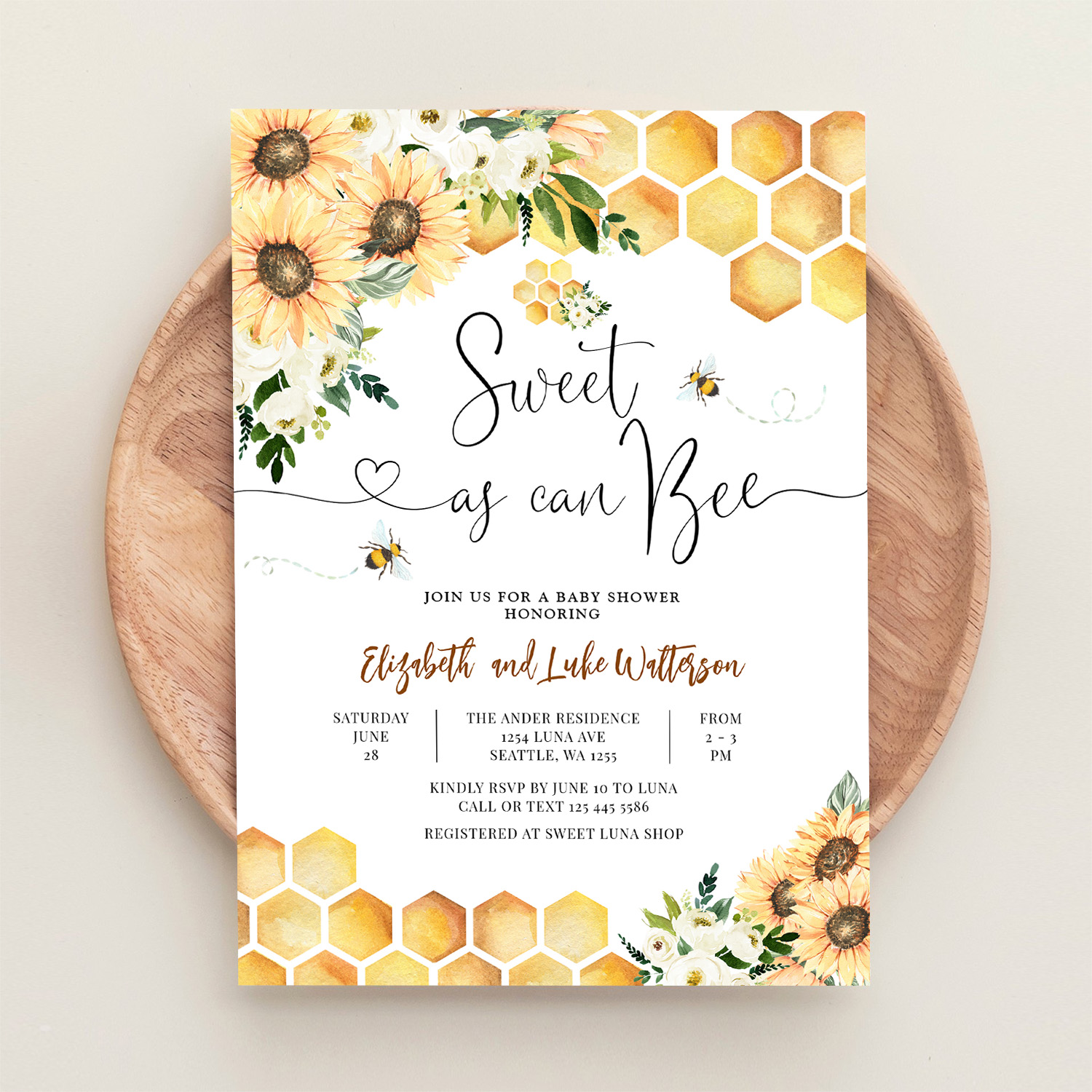 Sweet As Can Bee Gender Neutral Baby Shower Invitation - Image 7