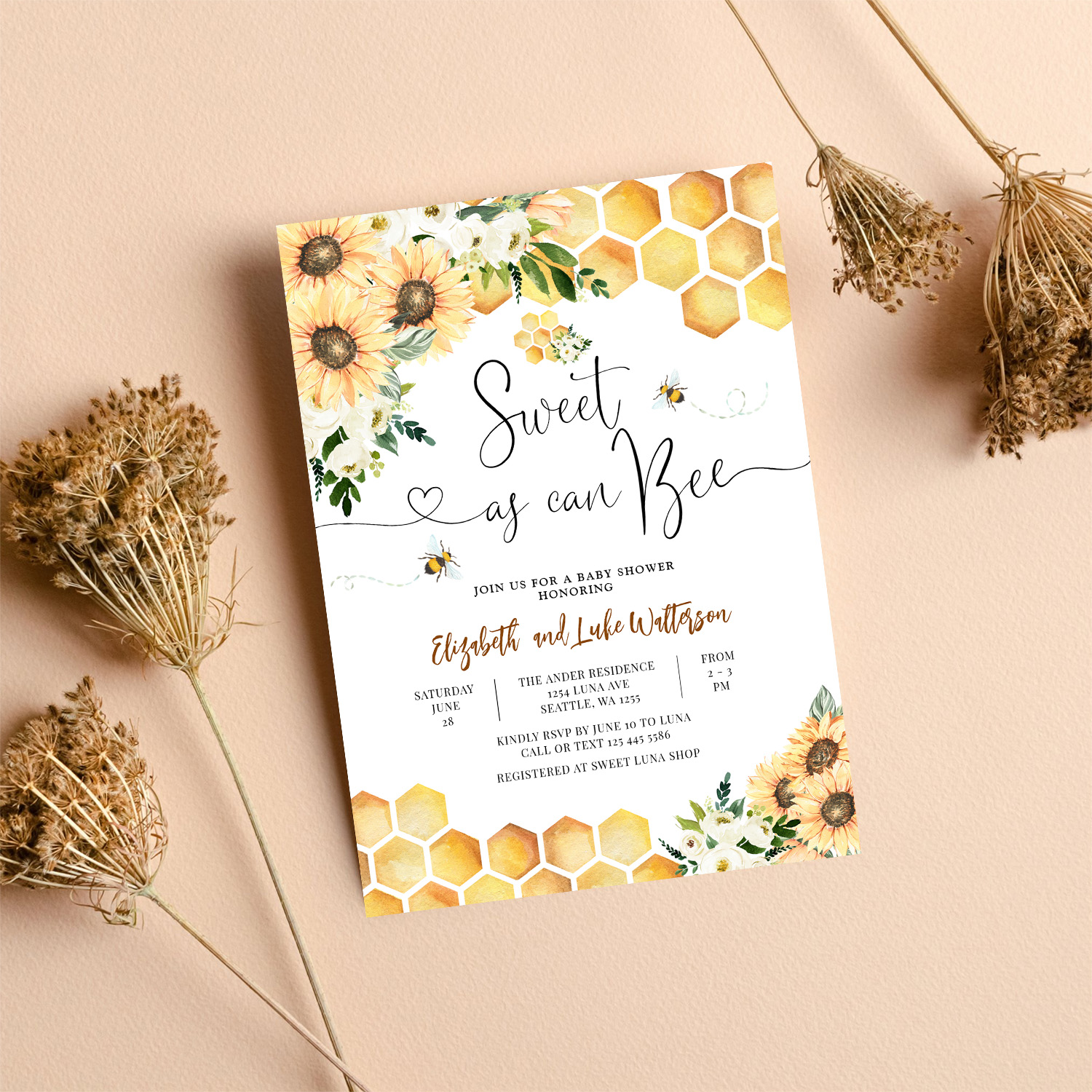 Sweet As Can Bee Gender Neutral Baby Shower Invitation - Image 8