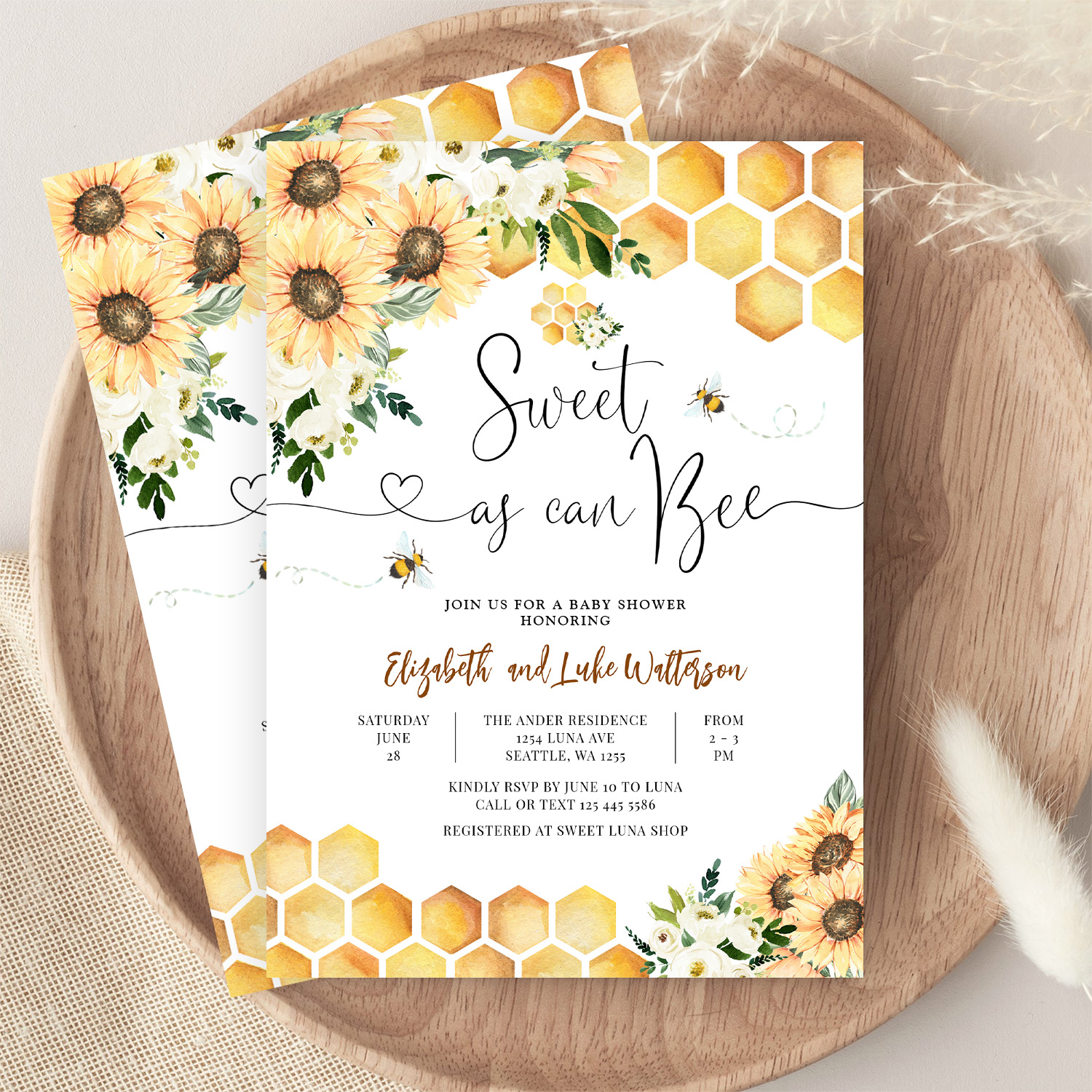Sweet As Can Bee Gender Neutral Baby Shower Invitation - Image 9