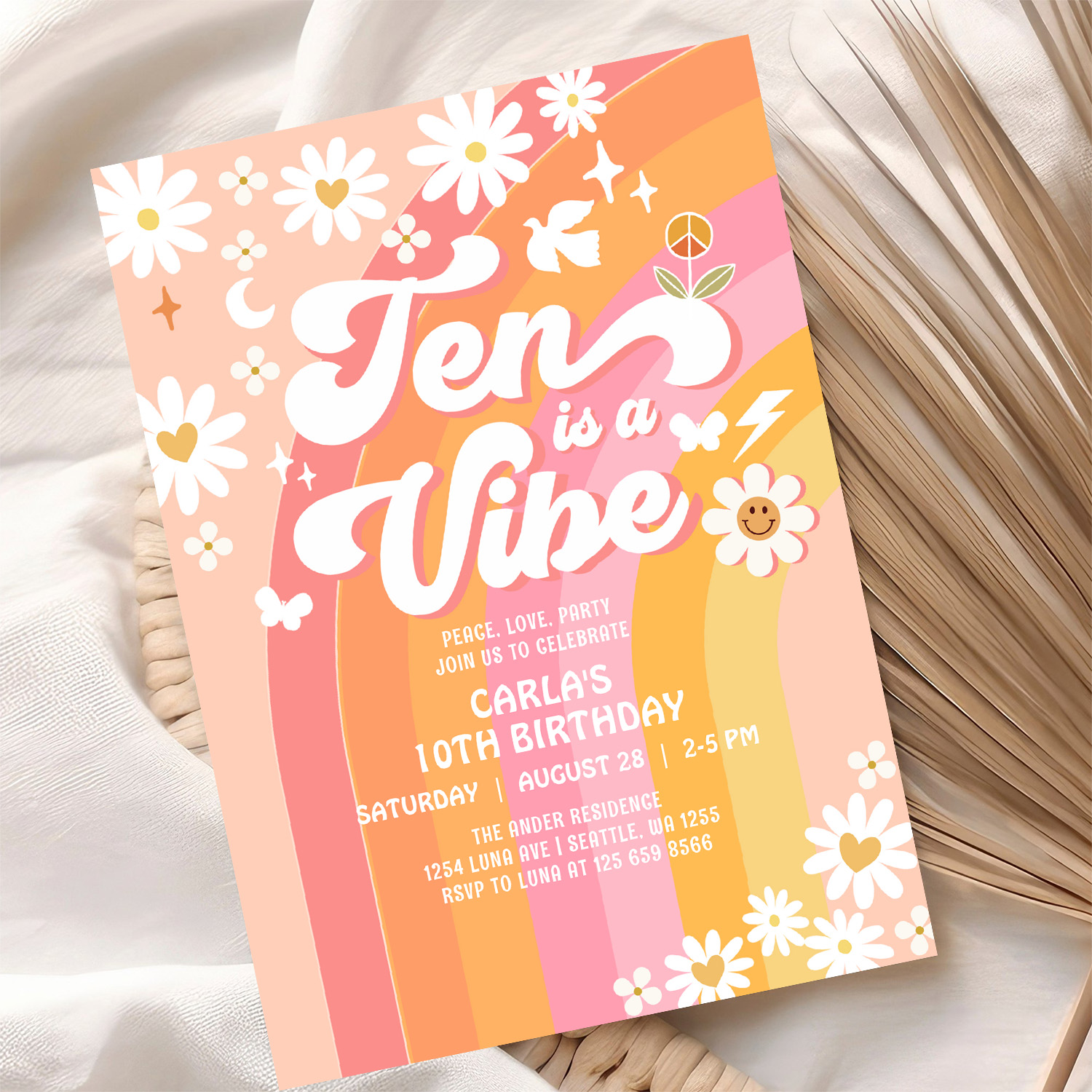Ten Is A Vibe Bright Pink 10th Groovy Birthday Invitation - Image 10