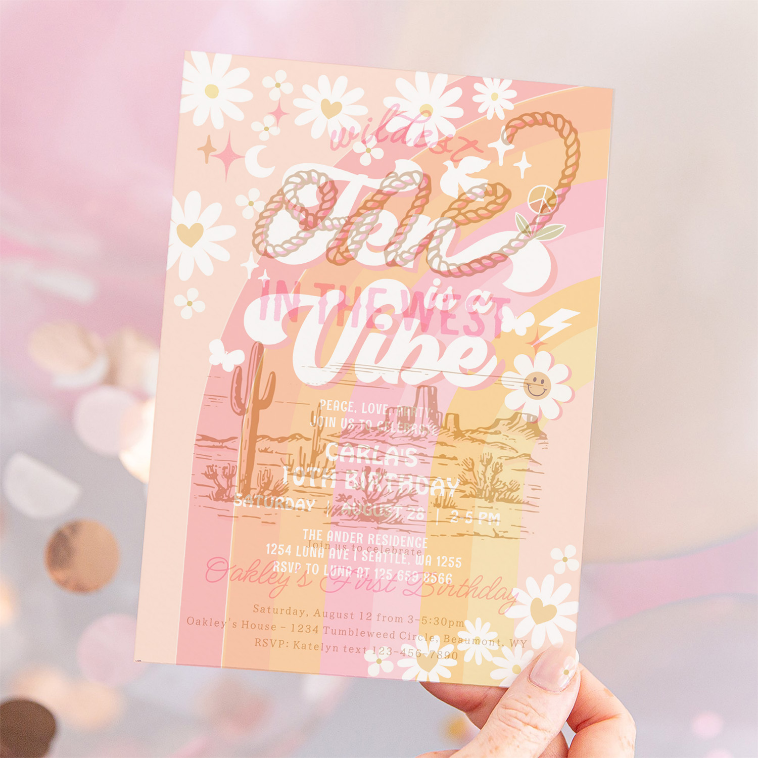 Ten Is A Vibe Bright Pink 10th Groovy Birthday Invitation - Image 12