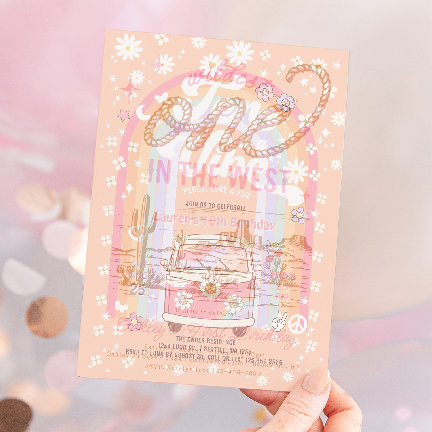 Ten Is A Vibe Daisy Groovy Van 10th Birthday Invitation - Image 12