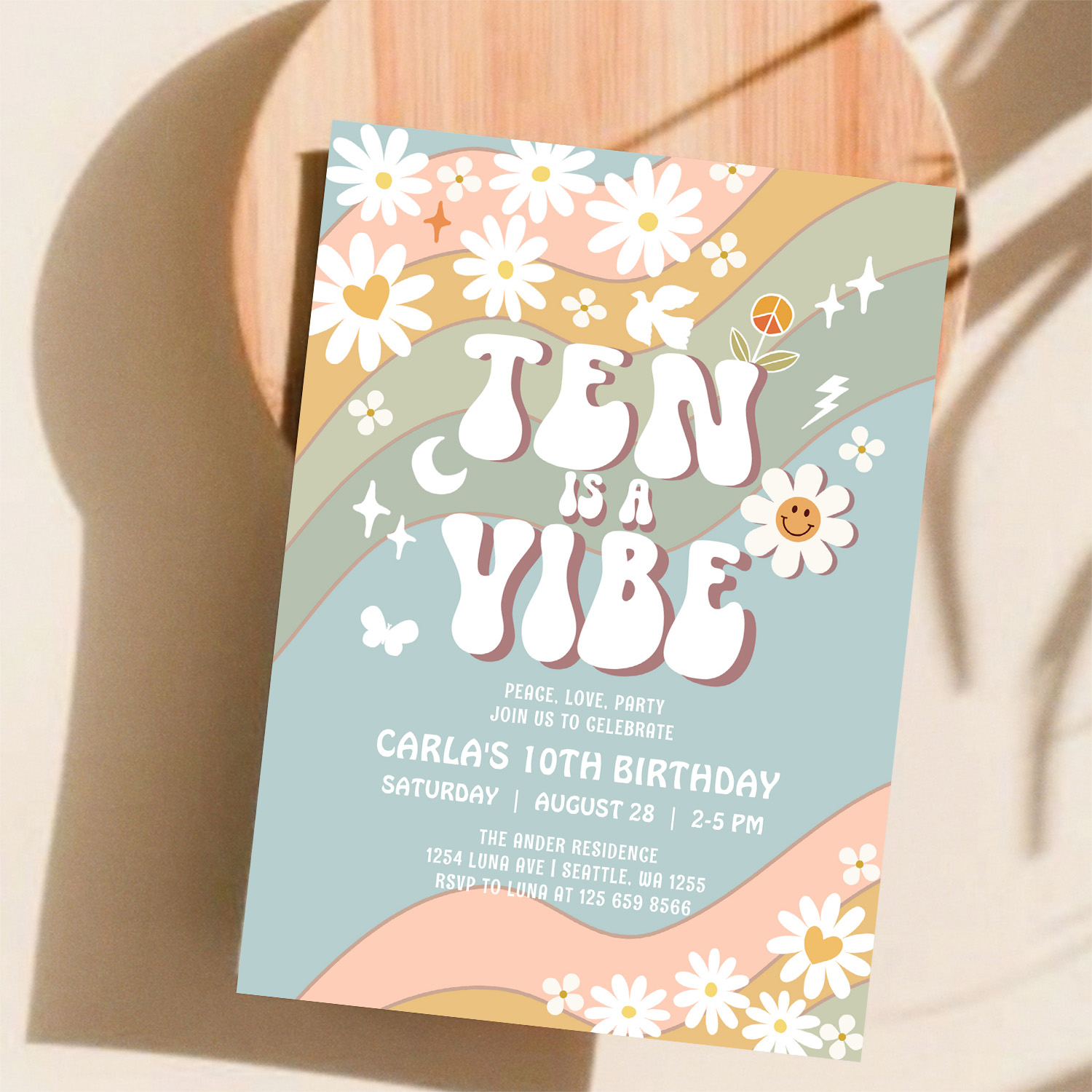 Ten Is A Vibe Daisy Hippie 70S Retro Birthday Invitation - Image 11