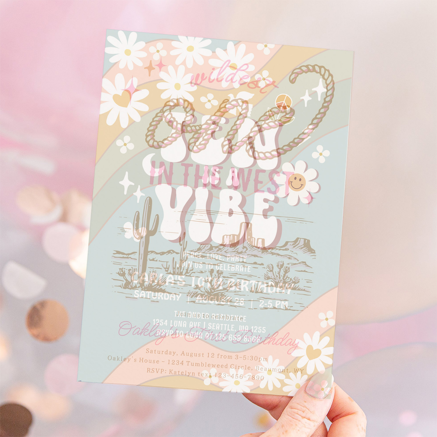 Ten Is A Vibe Daisy Hippie 70S Retro Birthday Invitation - Image 12