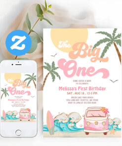The Big One Surfing 1st Birthday Party Invitation