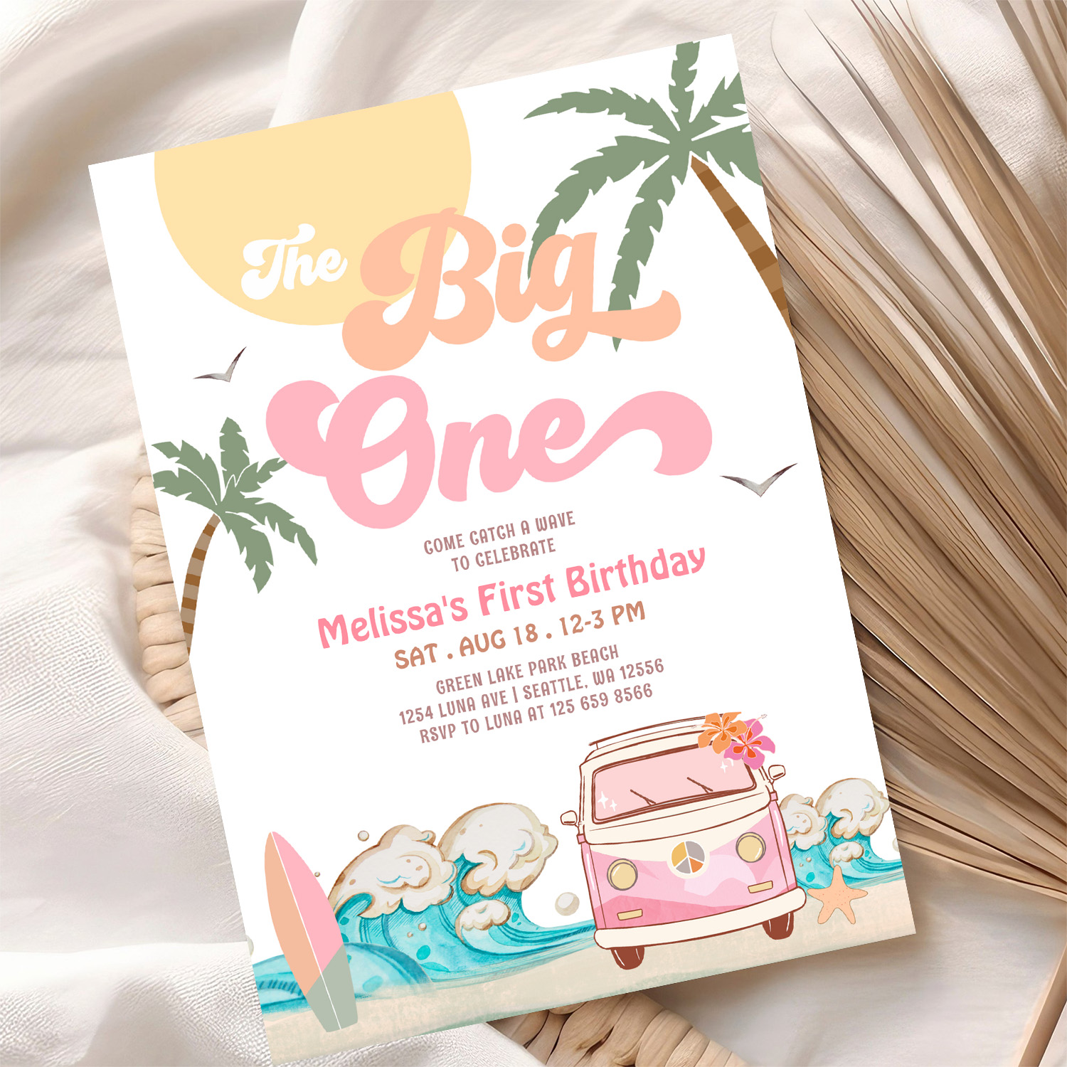 The Big One Surfing 1st Birthday Party Invitation - Image 10