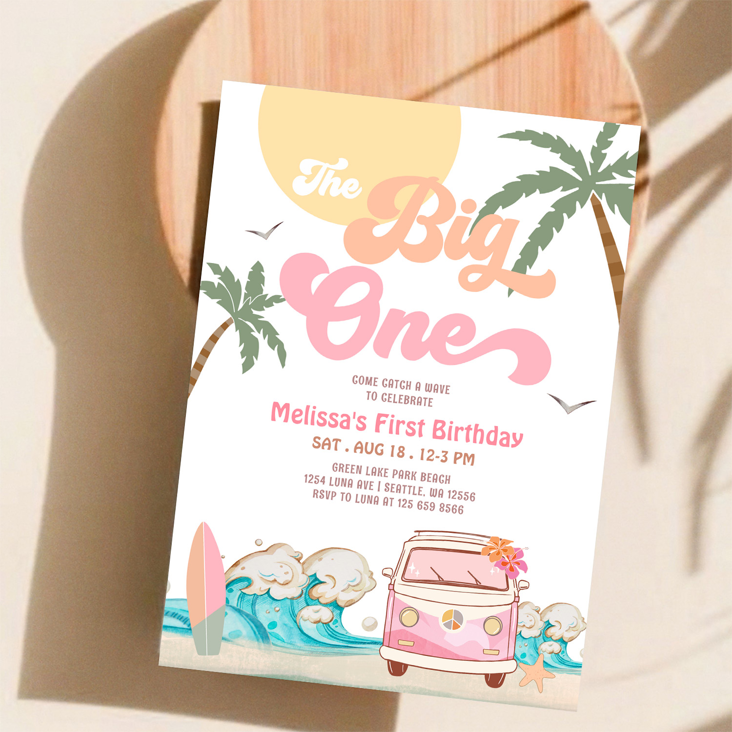 The Big One Surfing 1st Birthday Party Invitation - Image 11