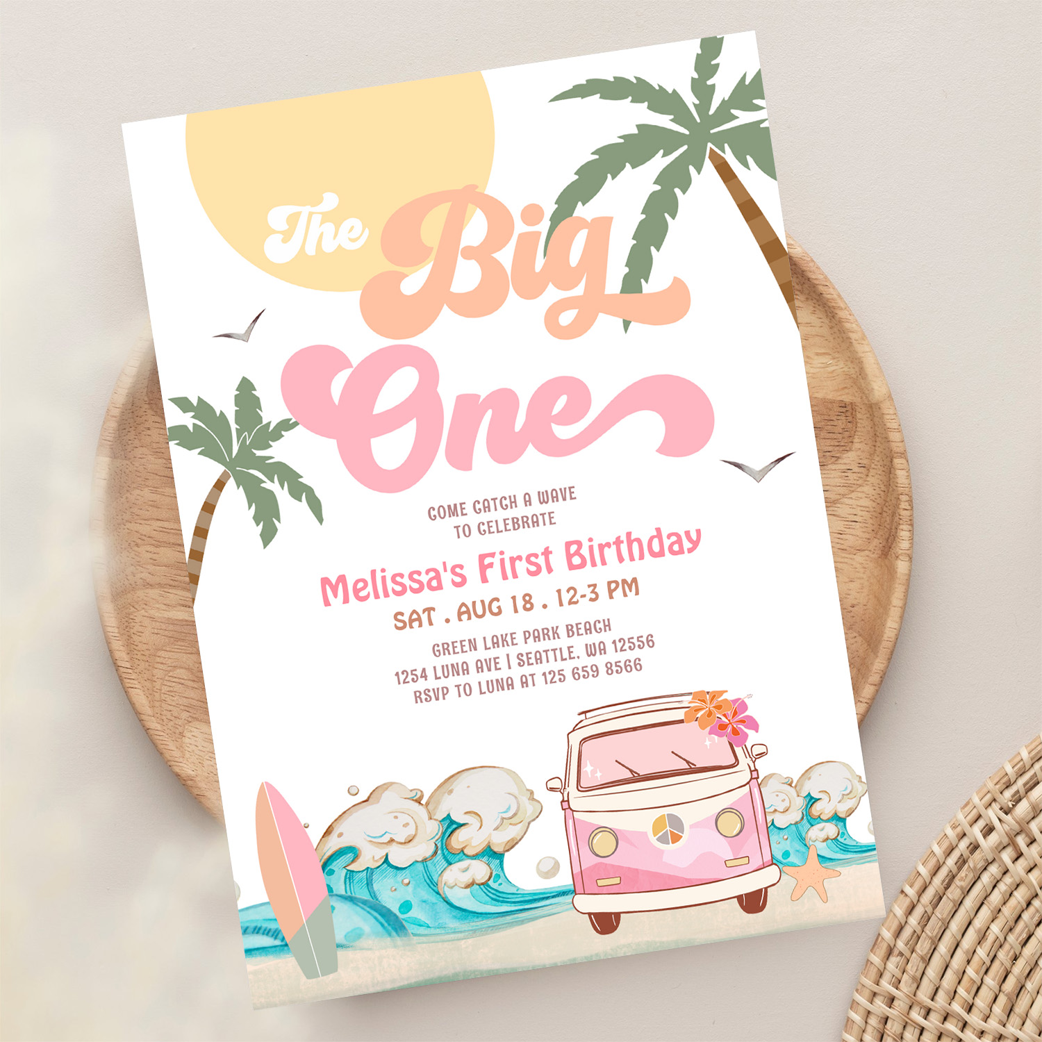 The Big One Surfing 1st Birthday Party Invitation - Image 13