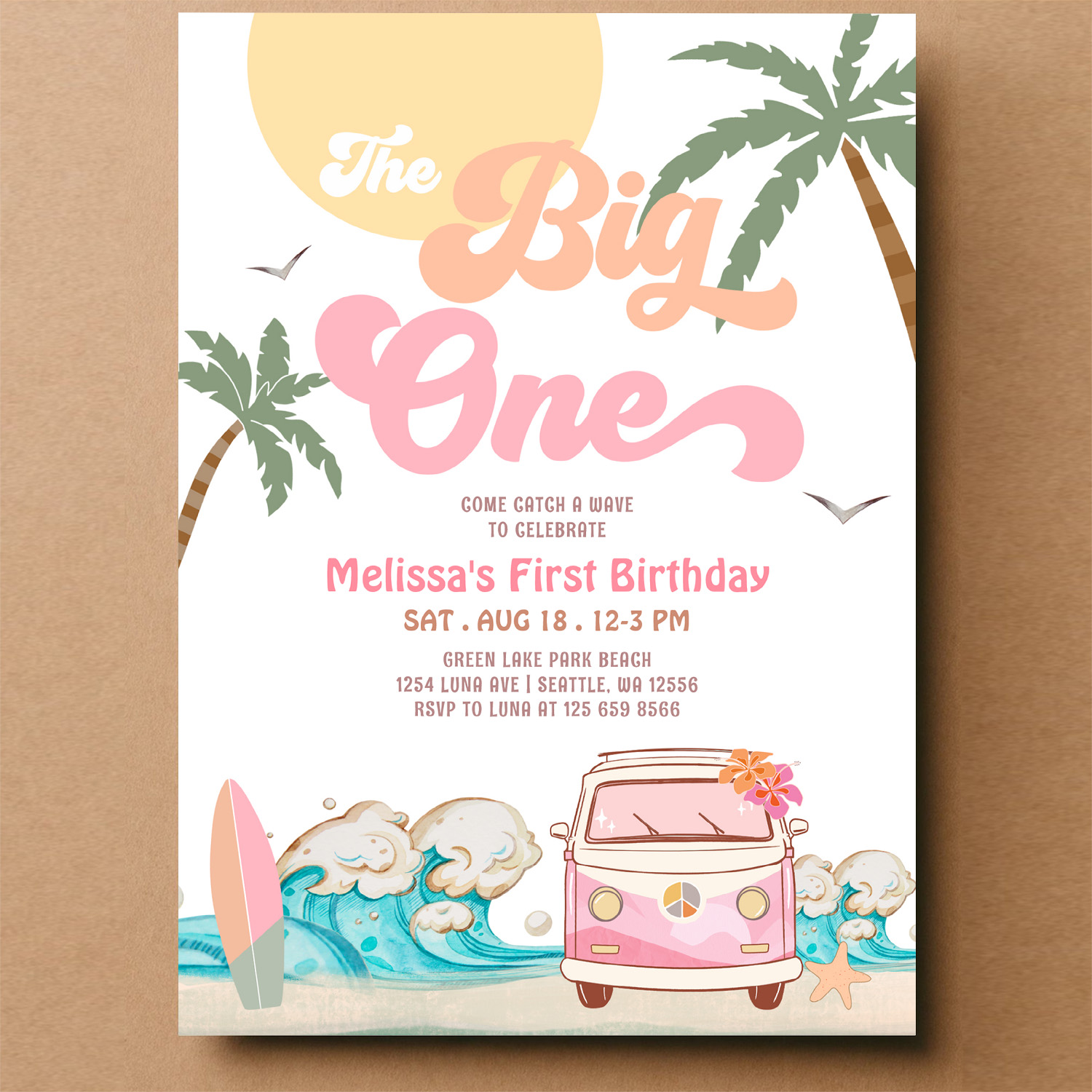 The Big One Surfing 1st Birthday Party Invitation - Image 14
