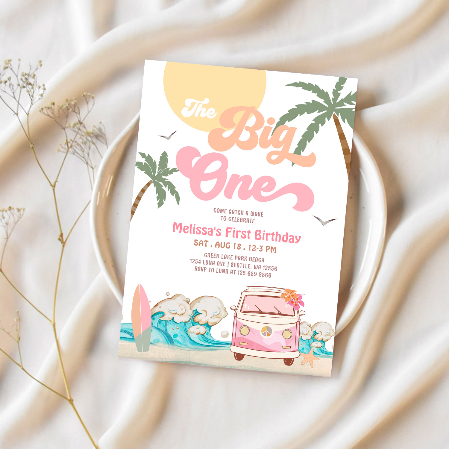 The Big One Surfing 1st Birthday Party Invitation - Image 2