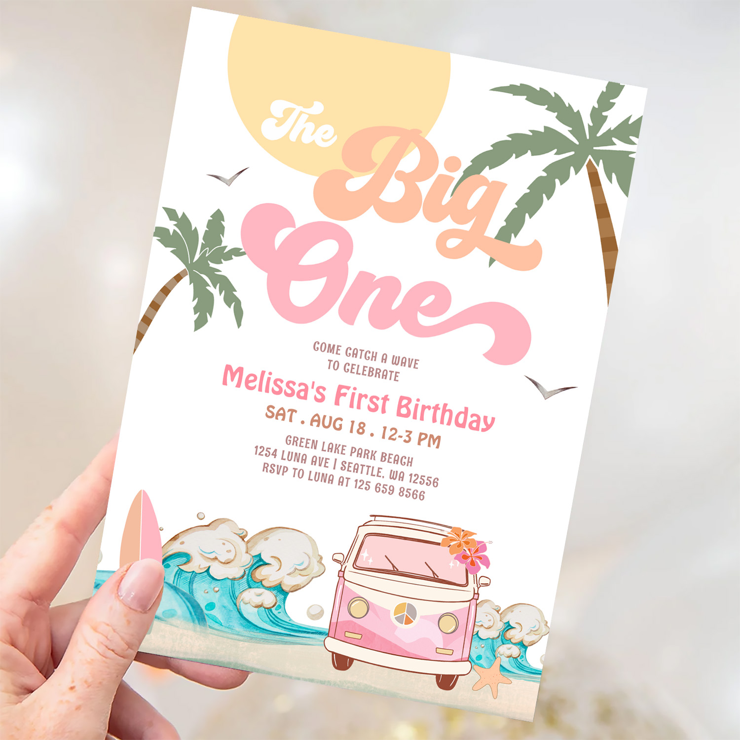 The Big One Surfing 1st Birthday Party Invitation - Image 3