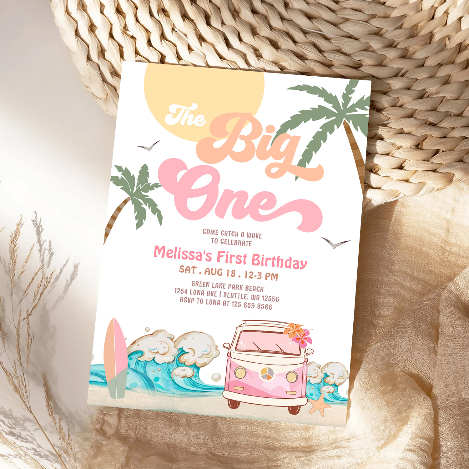 The Big One Surfing 1st Birthday Party Invitation - Image 4
