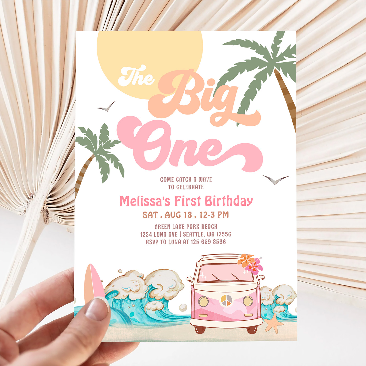 The Big One Surfing 1st Birthday Party Invitation - Image 5