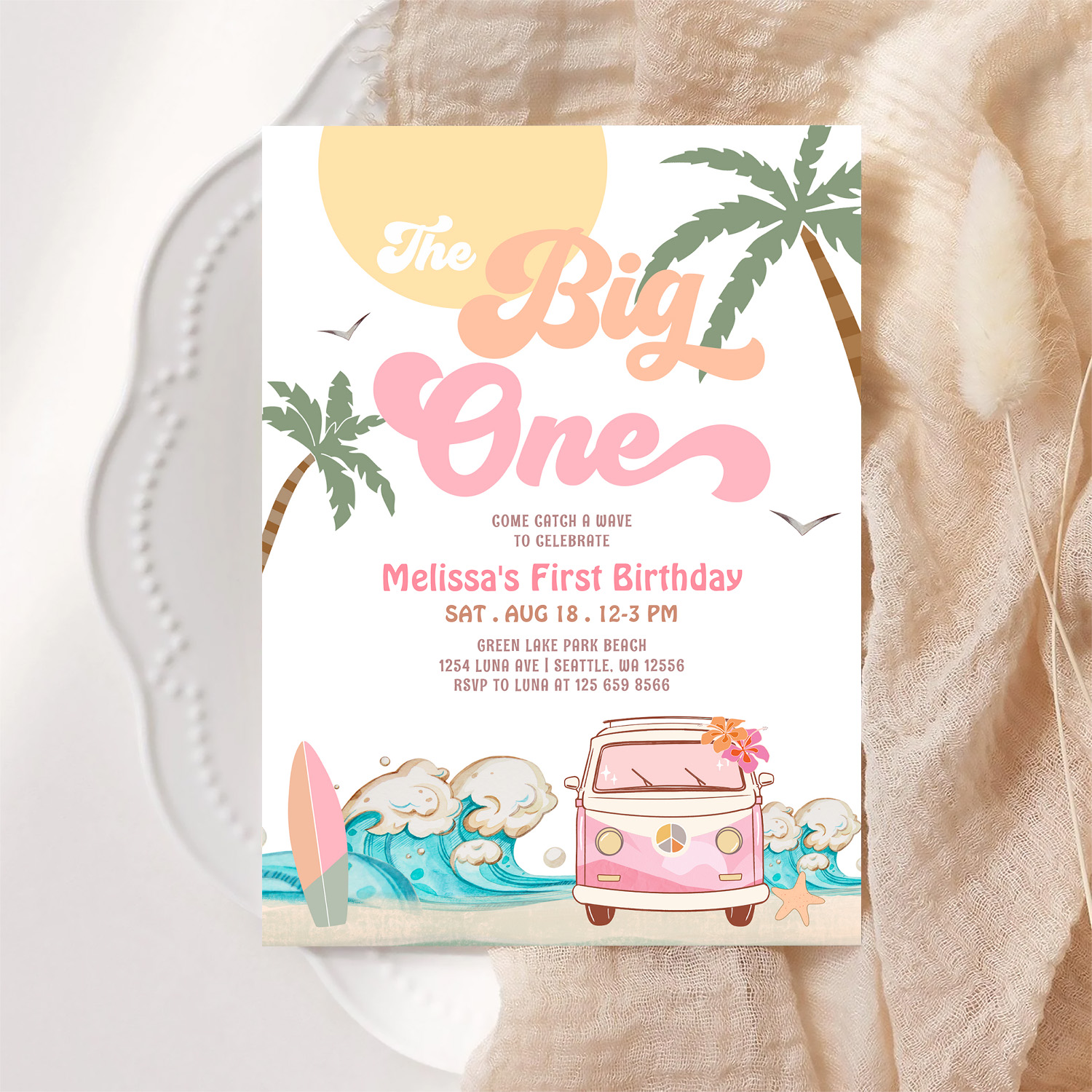 The Big One Surfing 1st Birthday Party Invitation - Image 6