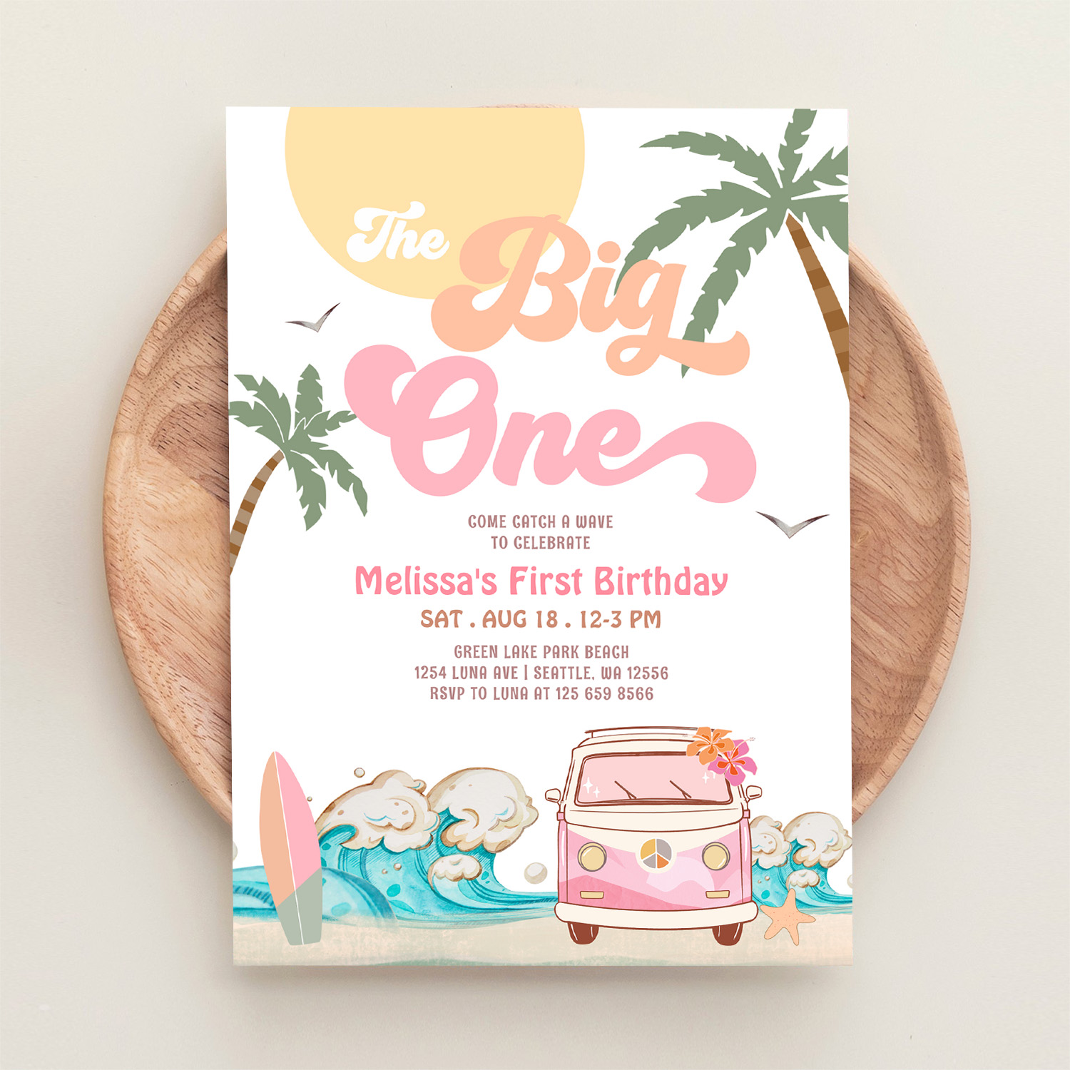 The Big One Surfing 1st Birthday Party Invitation - Image 7