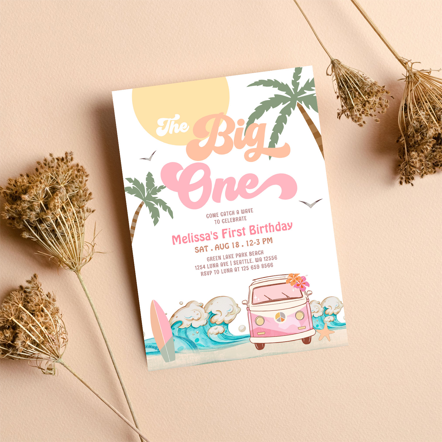 The Big One Surfing 1st Birthday Party Invitation - Image 8